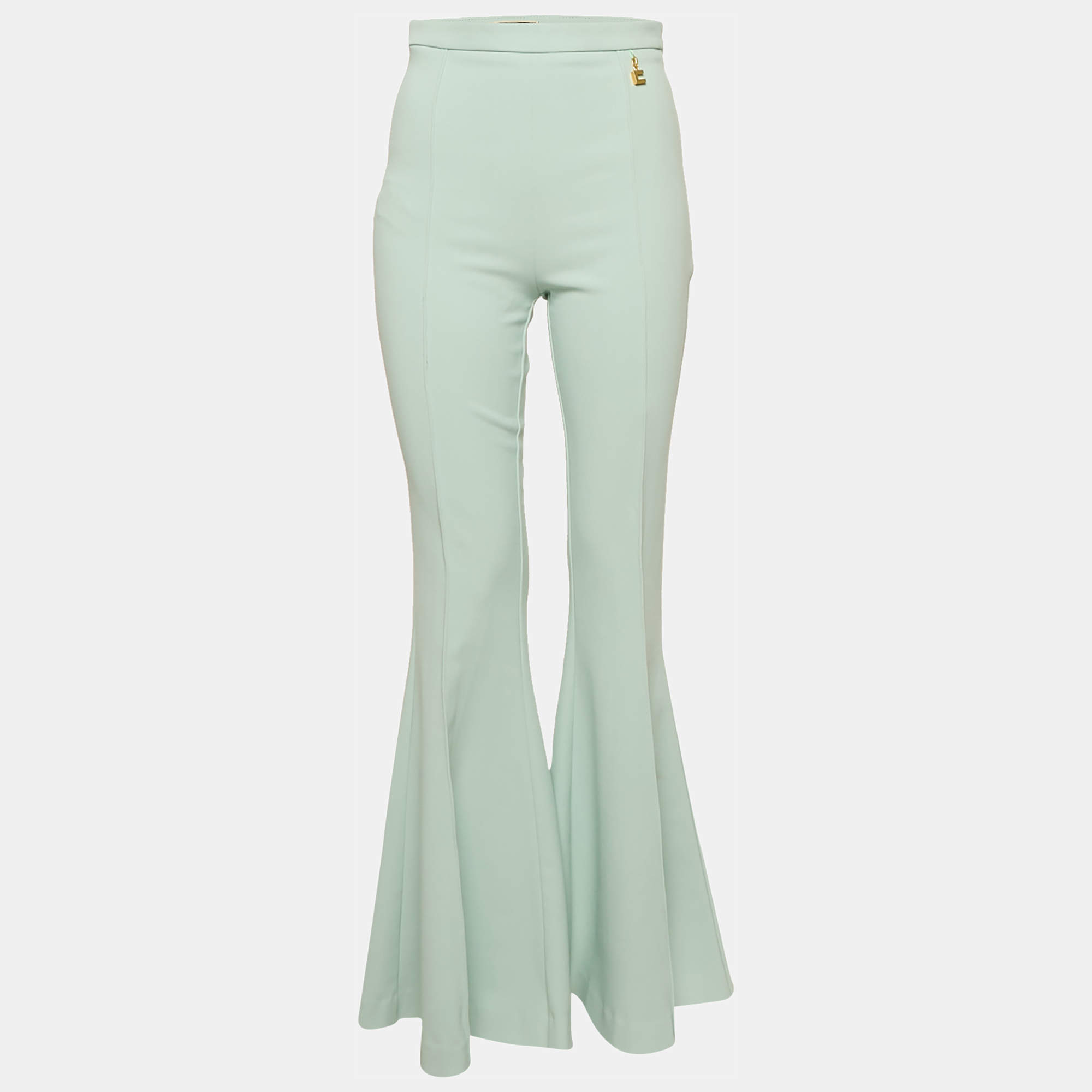 Pre Owned Elisabetta Franchi Mint Green Crepe Flared Leg Trousers M