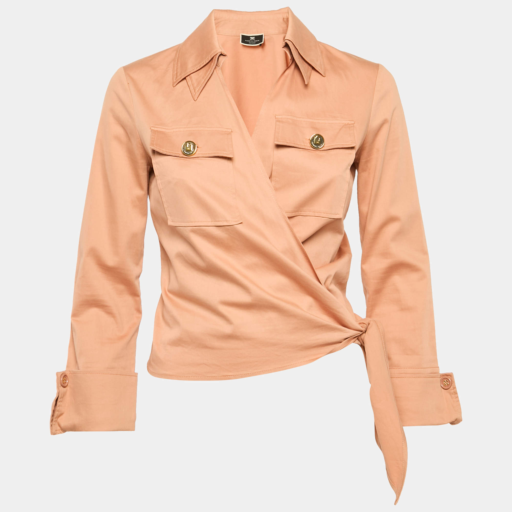 Pre Owned Elisabetta Franchi Rose Pink Synthetic Wrap Top M