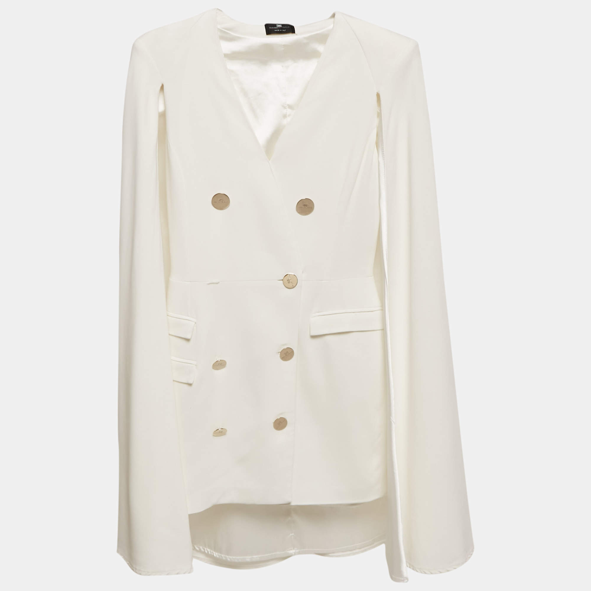 Pre Owned Elisabetta Franchi White Crepe Cape Detail Mini Dress S