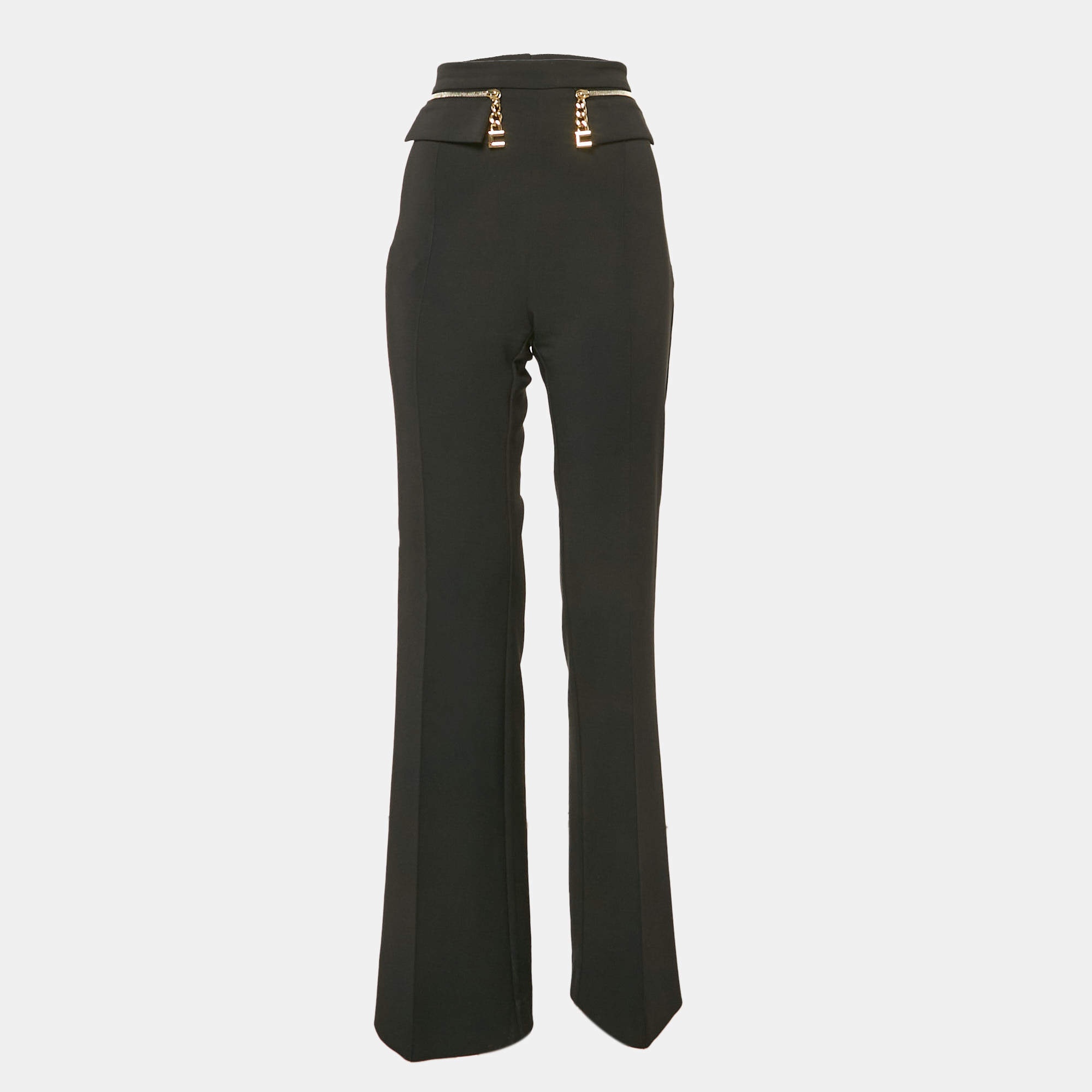 Pre Owned Elisabetta Franchi Black Crepe Zip Detail High Rise Trousers S