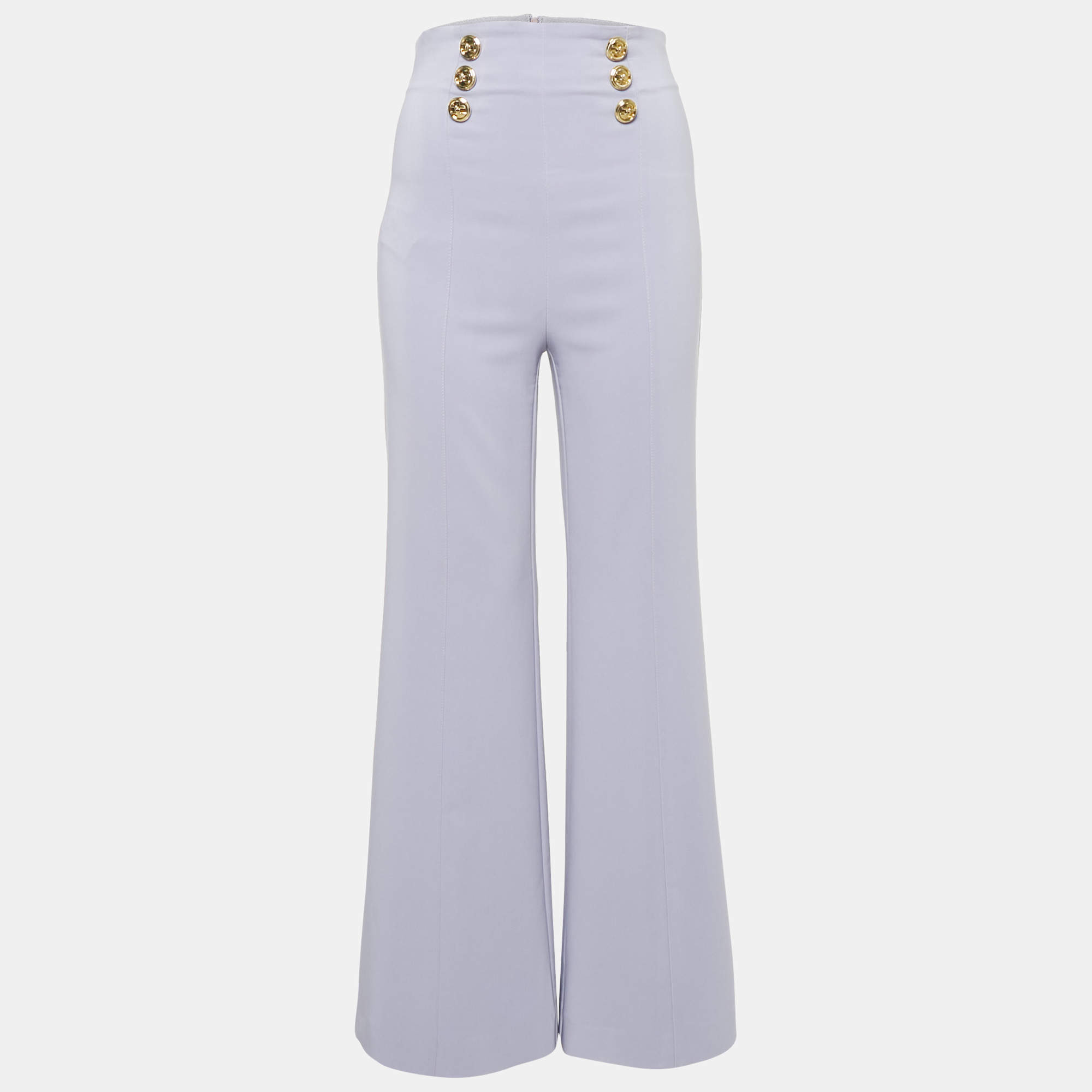 Pre Owned Elisabetta Franchi Lavender Crepe Button Detail Flared Trousers S