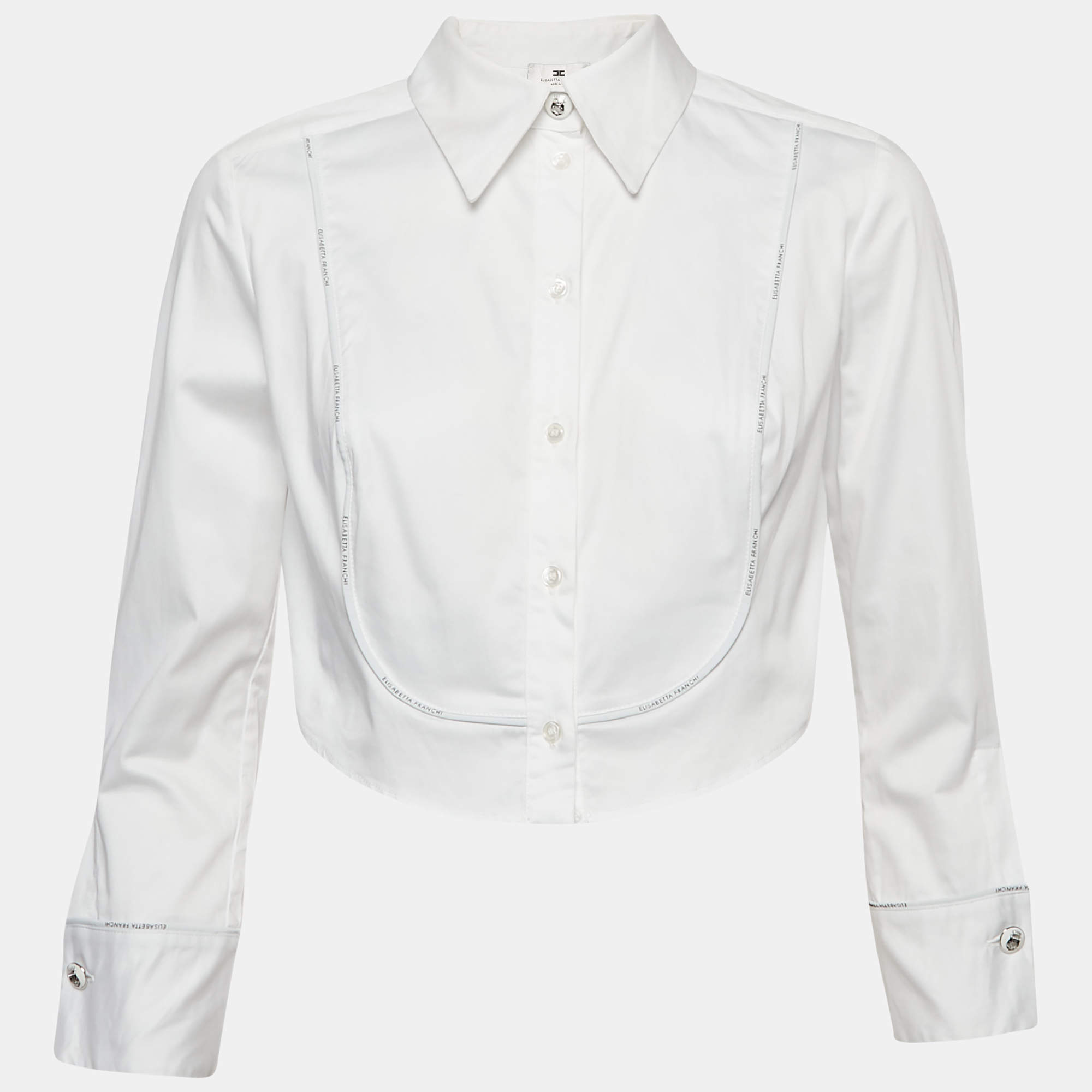 Pre Owned Elisabetta Franchi White Poplin Crop Top M