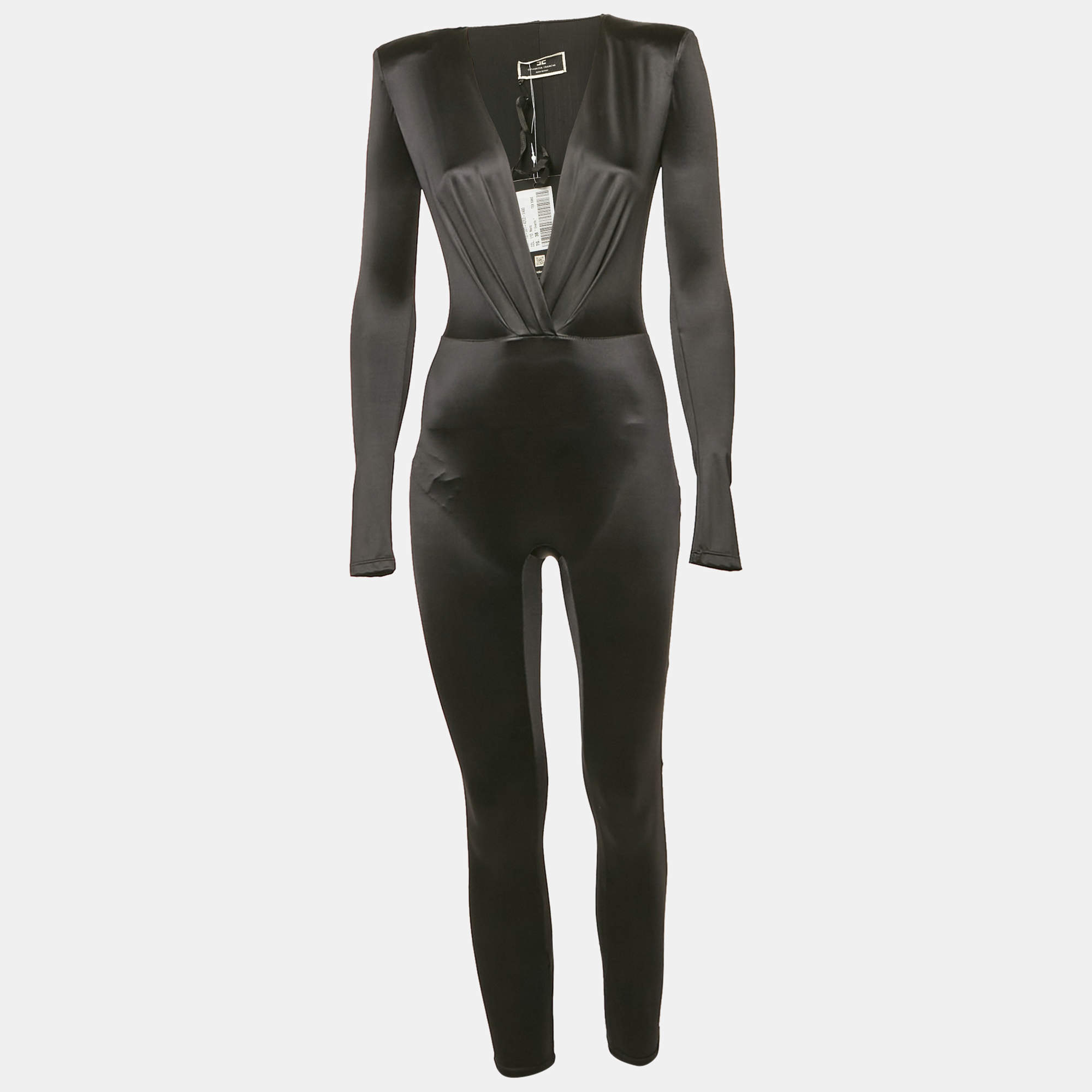 Pre Owned Elisabetta Franchi Black Jersey V-Neck Jumpsuit S