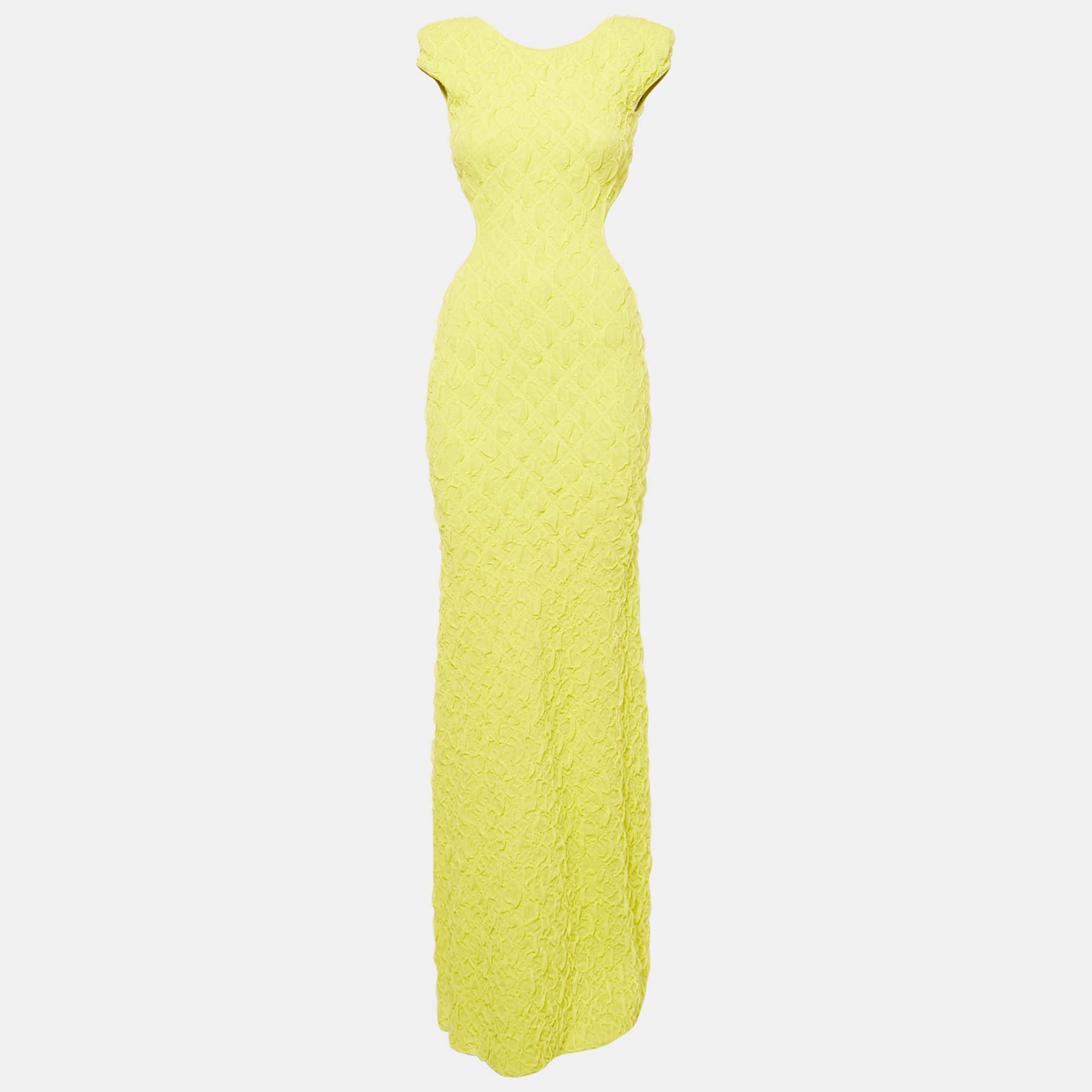 Pre Owned Elisabetta Franchi Lemon Yellow Textured Knit Sleeveless Maxi Dress S