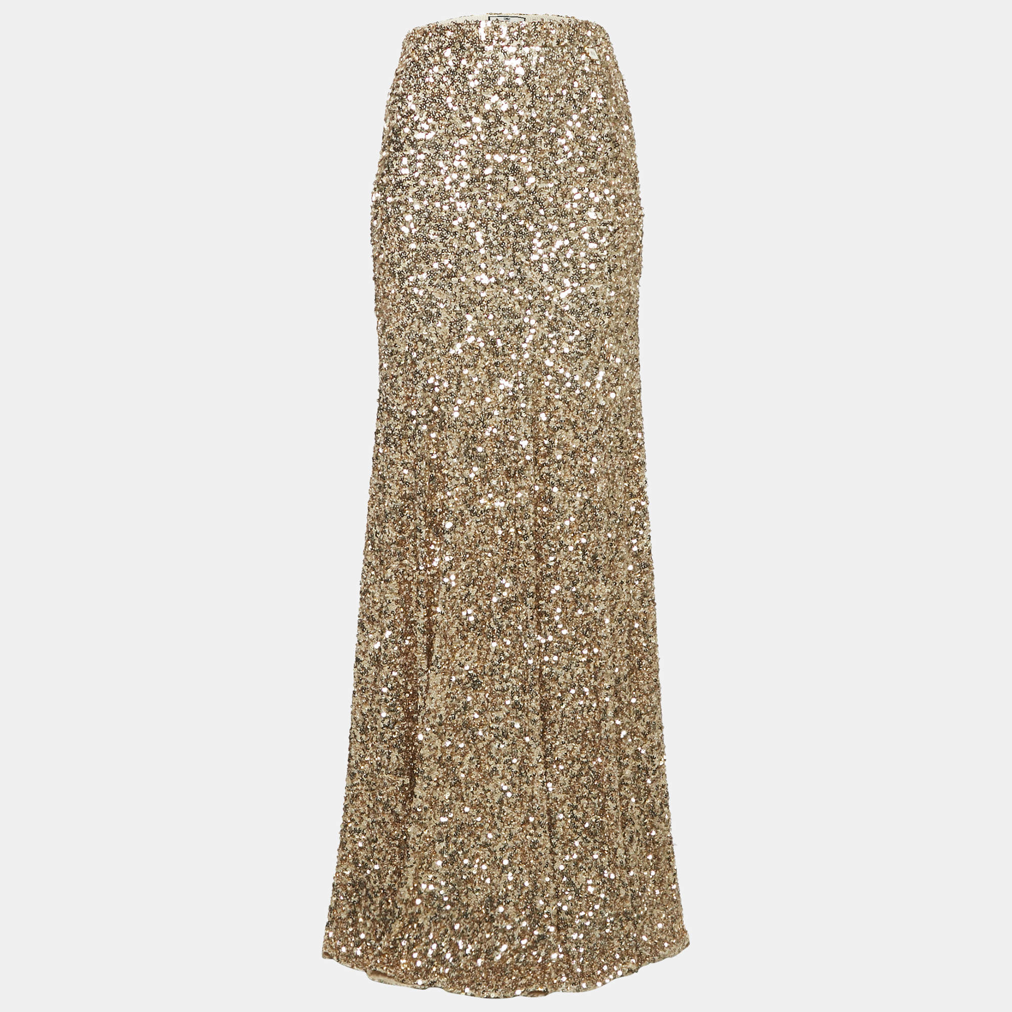 Elisabetta Franchi Gold Flared Maxi Red Carpet Skirt M
