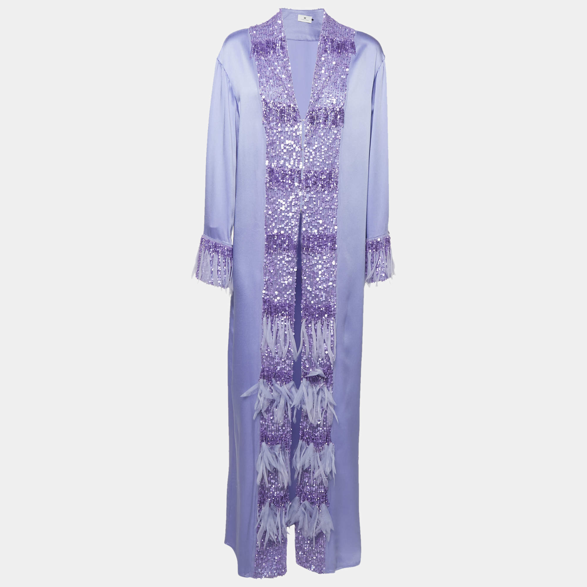 Elisabetta Franchi Purple Embellished Satin Kaftan Dress S