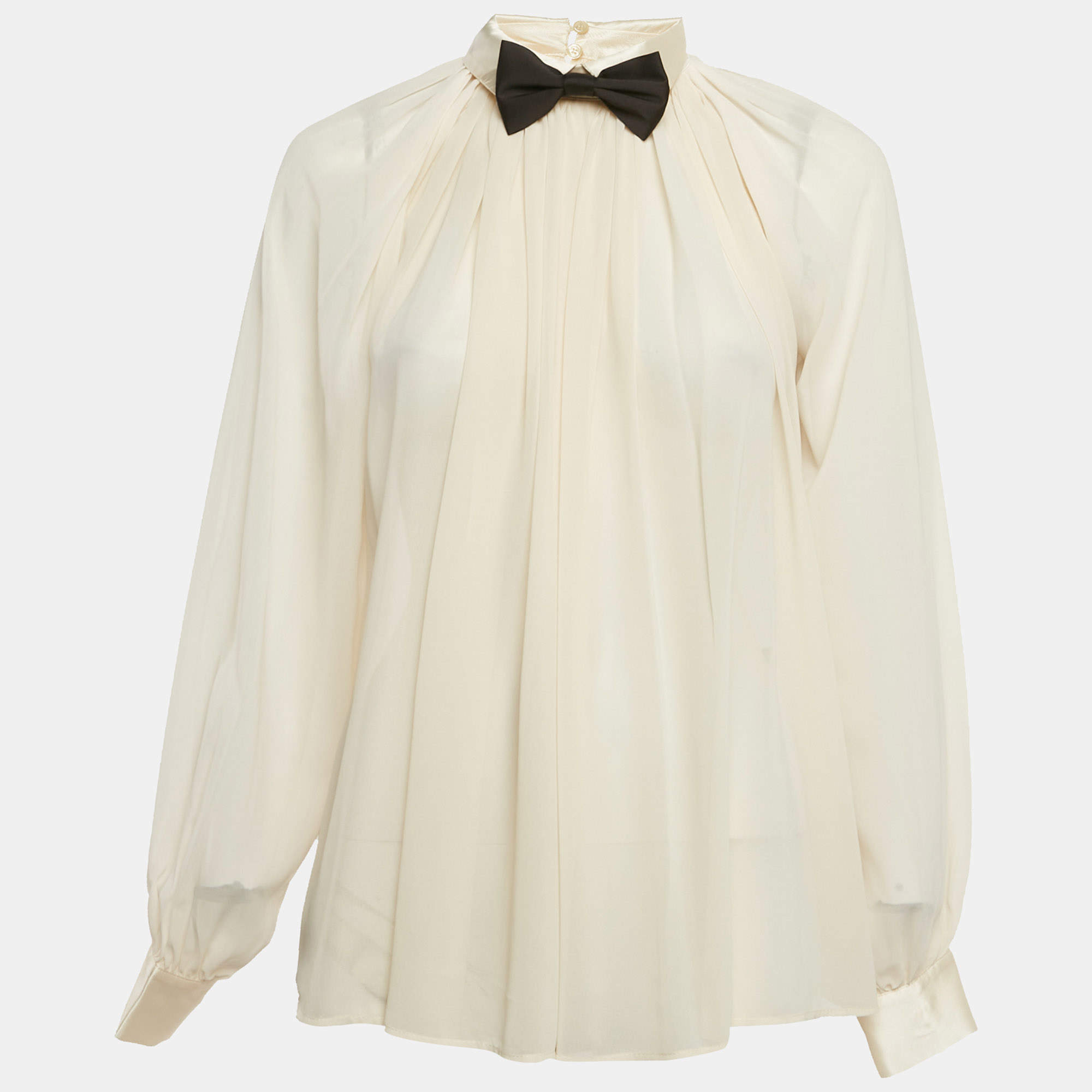 Elisabetta Franchi Beige Bow Tie Chiffon Blouse S