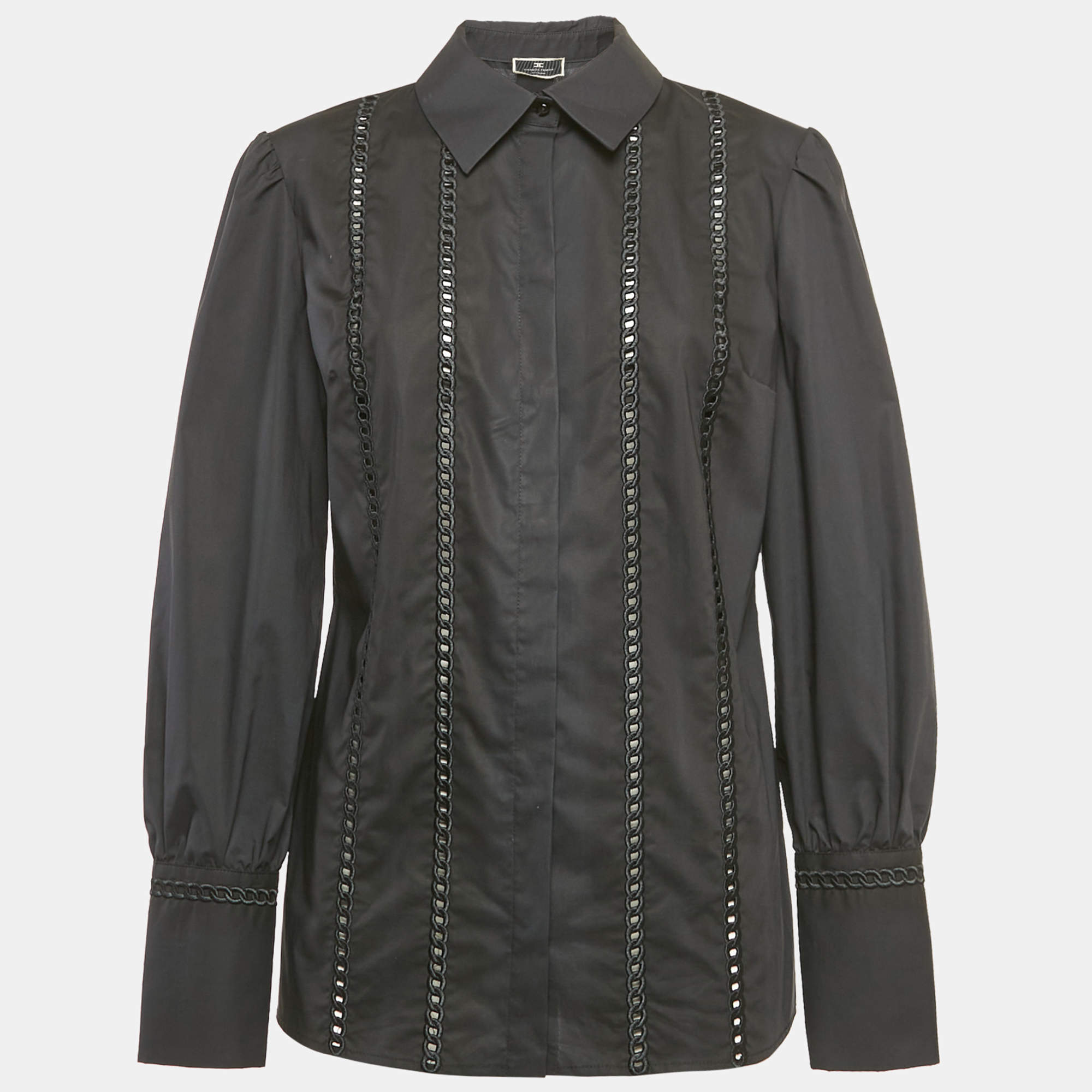 Elisabetta Franchi Black Embroidered Cotton Button Front Blouse M