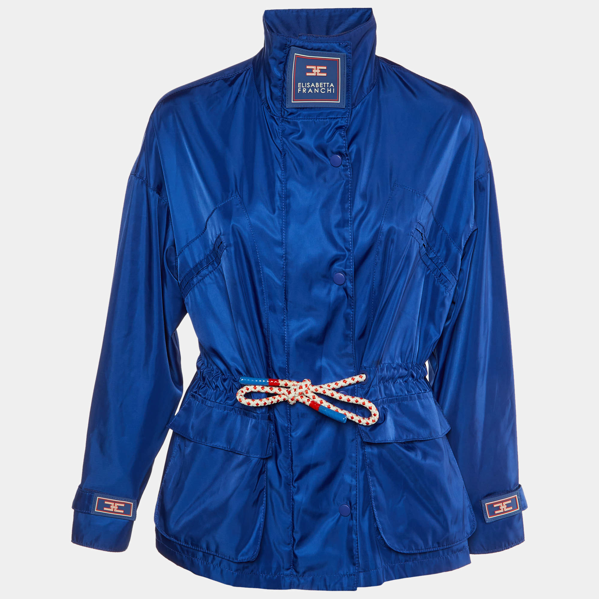 Pre Owned Elisabetta Franchi Blue Zip Up Turtle Neck Jacket S