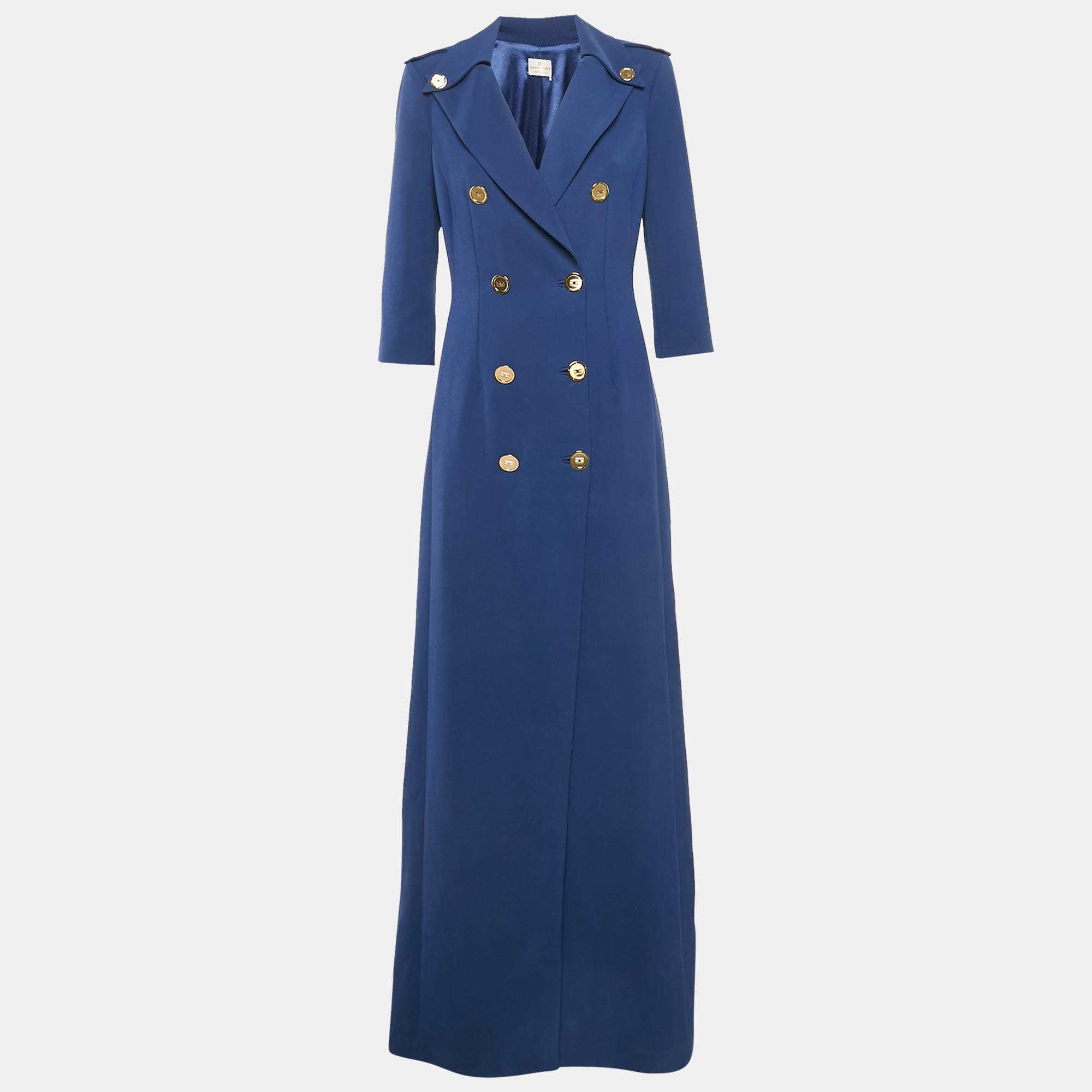 Elisabetta Franchi Blue Crepe Double-Breasted Maxi Dress M