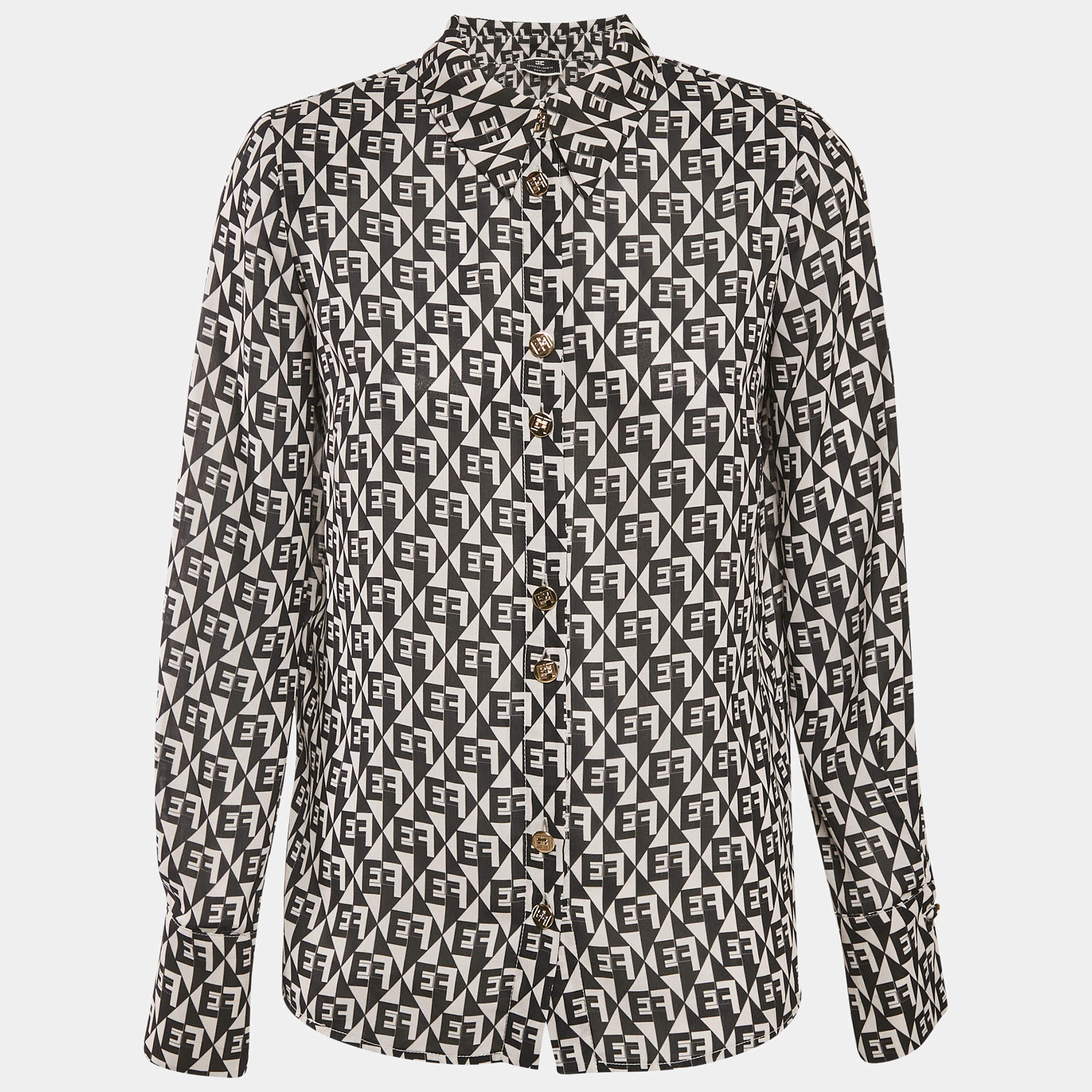 Elisabetta Franchi Black/White Diamond Print Crepe Shirt S