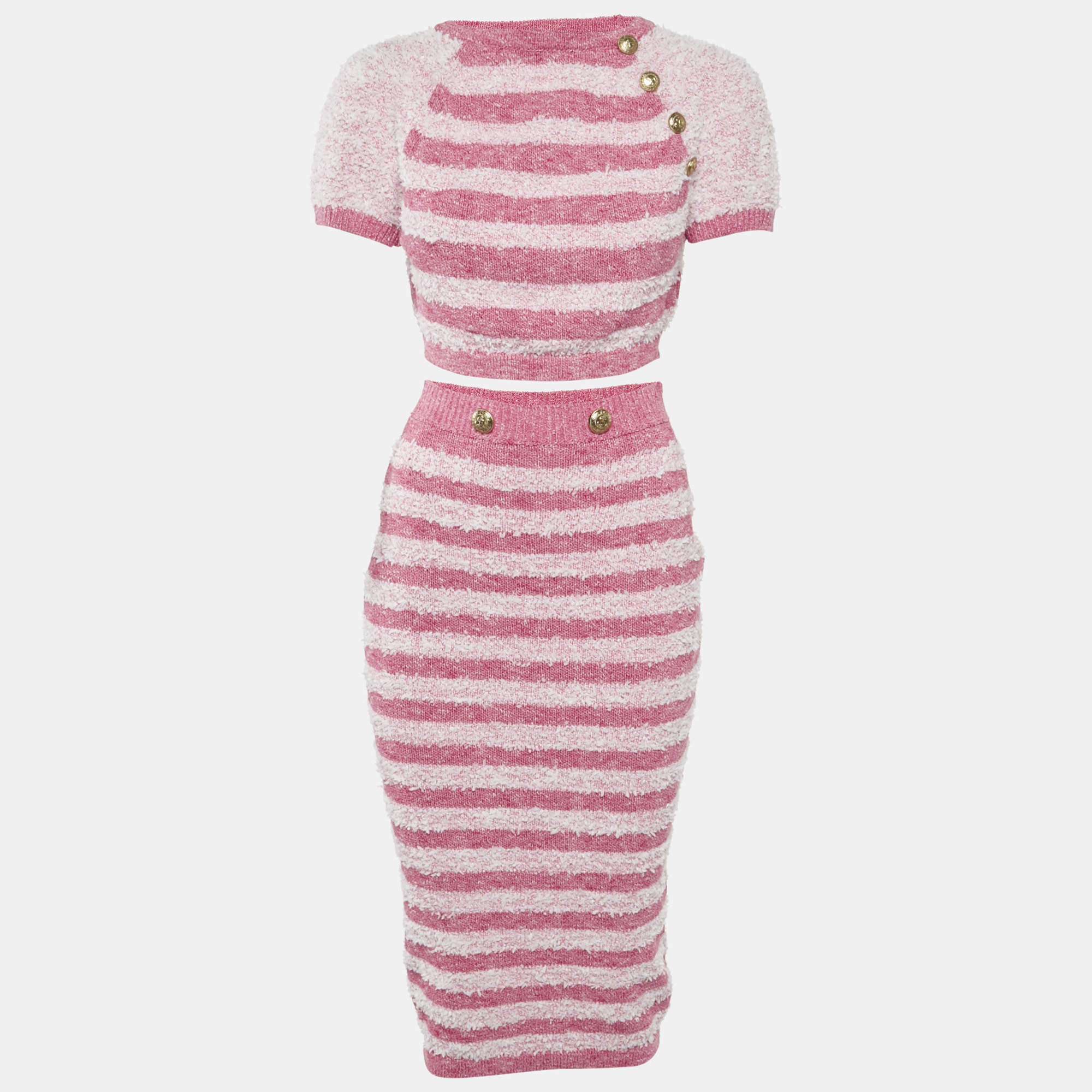 Elisabetta Franchi Pink Textured Stretch Knit Crop Top and Skirt Set M