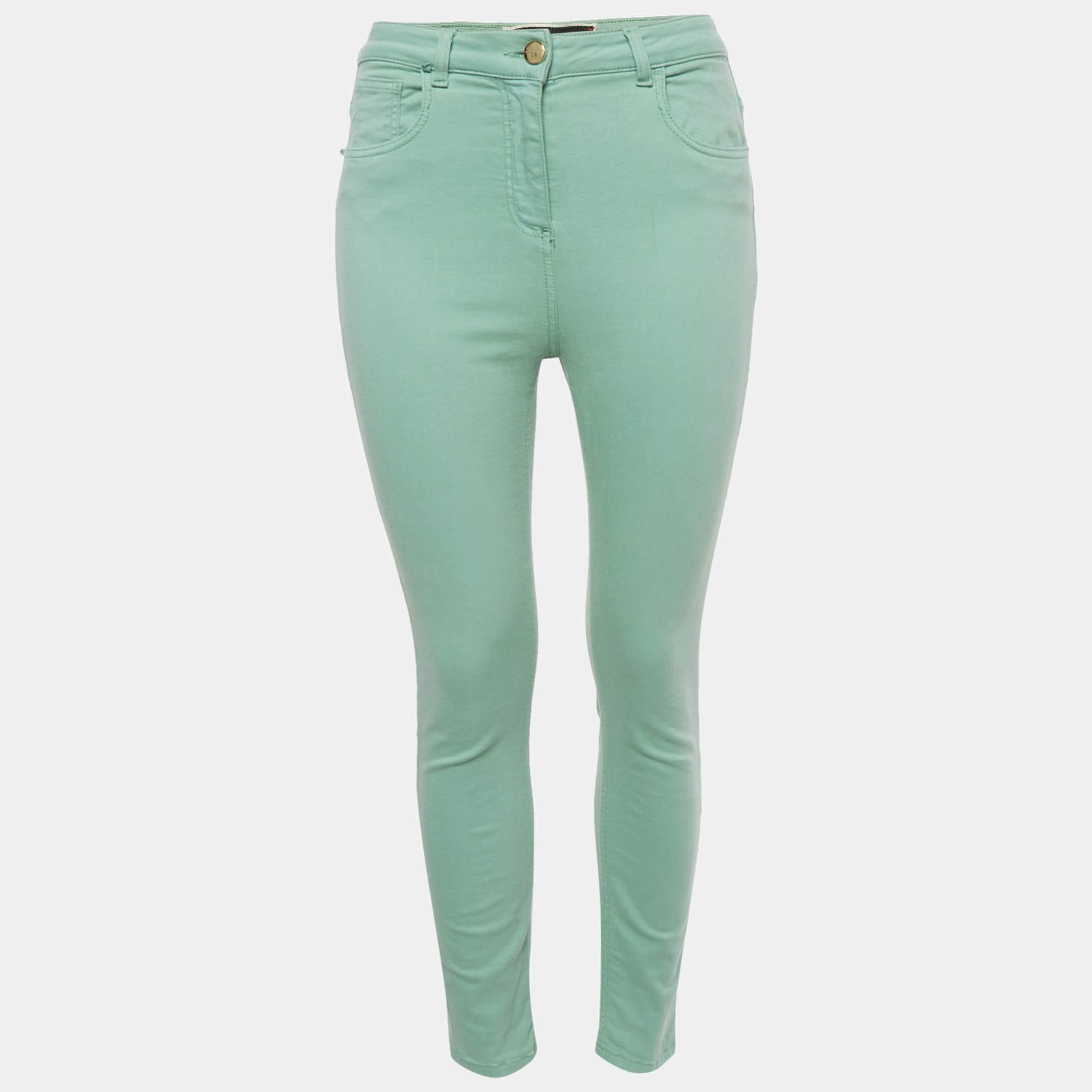 Pre Owned Elisabetta Franchi Green Cotton High Rise Skinny Jeans M Waist 26"