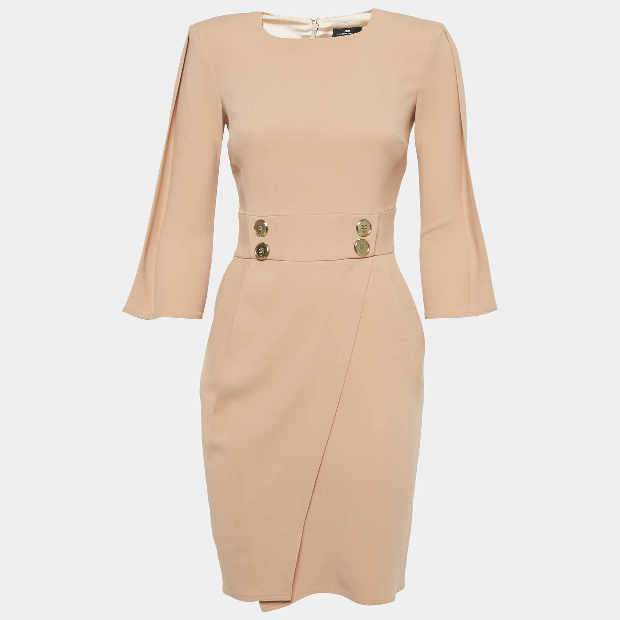 Pre Owned Elisabetta Franchi Peach Crepe Button Detail Short Dress S