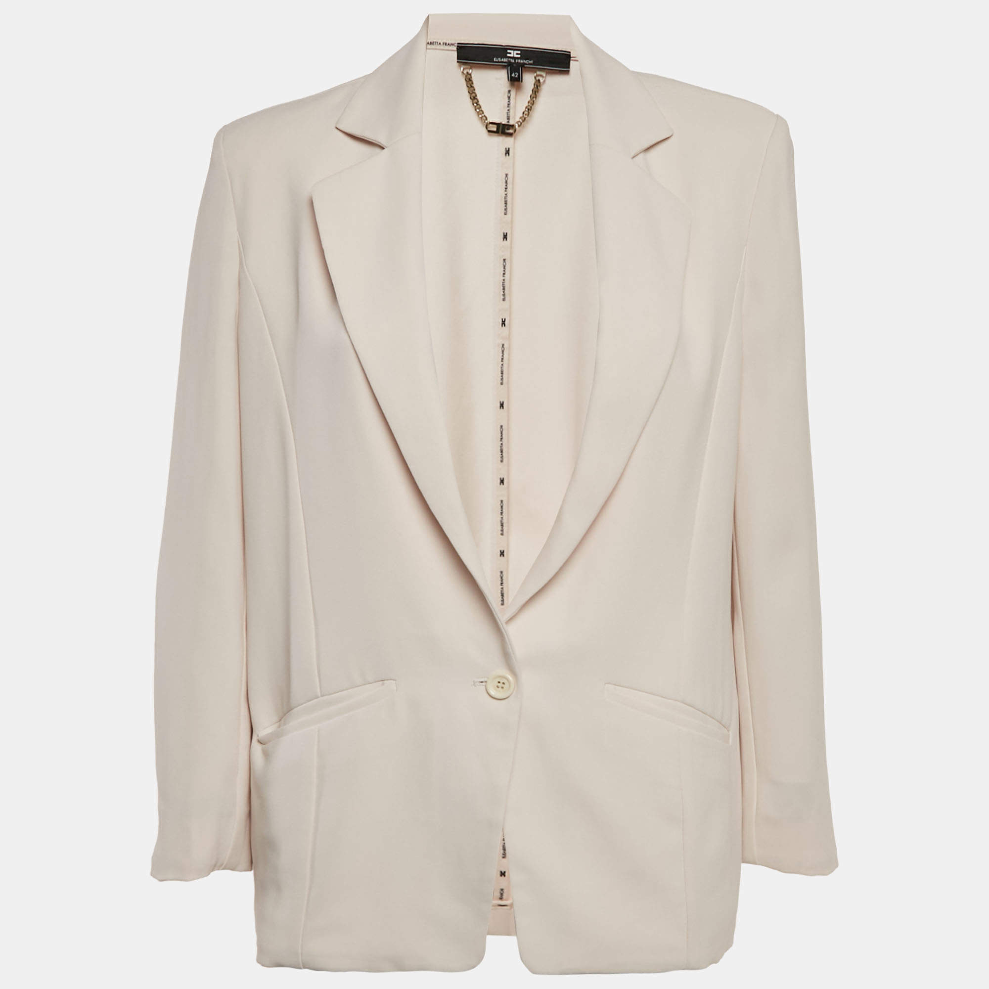 Elisabetta Franchi Beige Crepe Single Breasted Blazer M