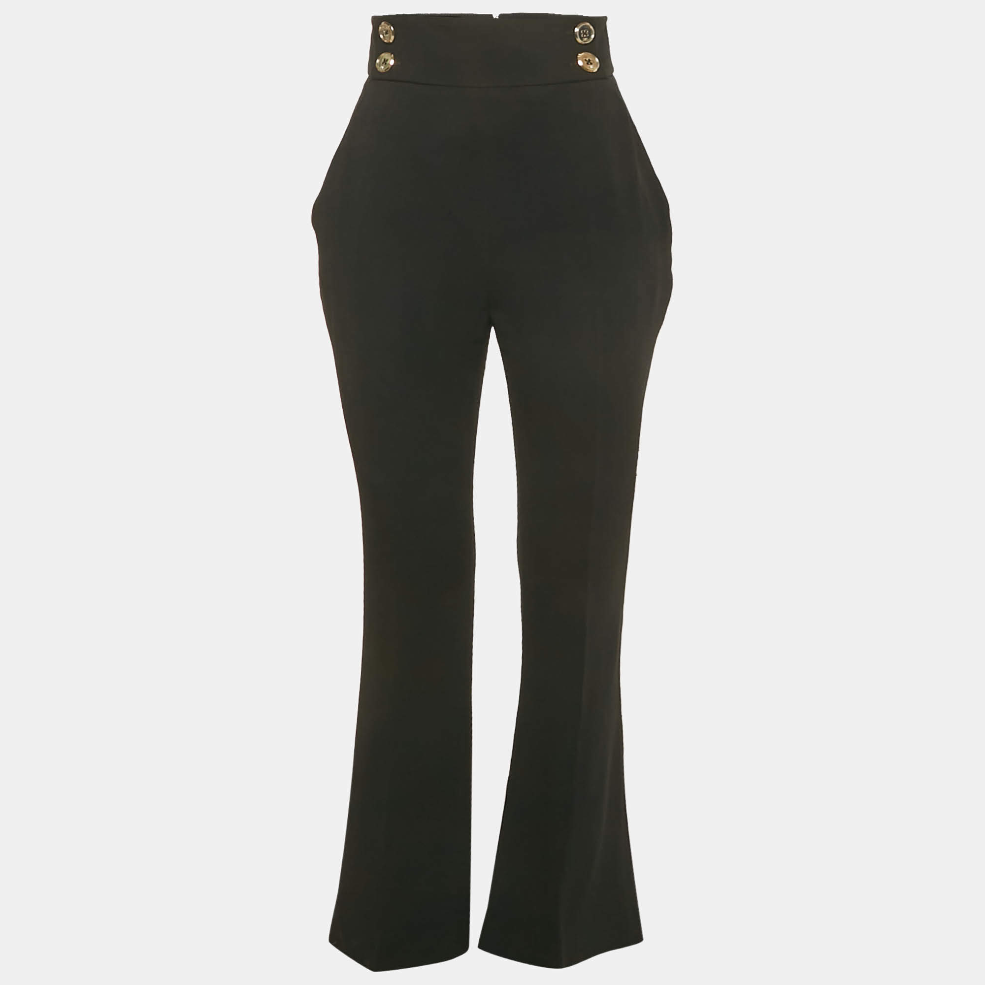 Pre Owned Elisabetta Franchi Black Crepe High Rise Flared Trousers M