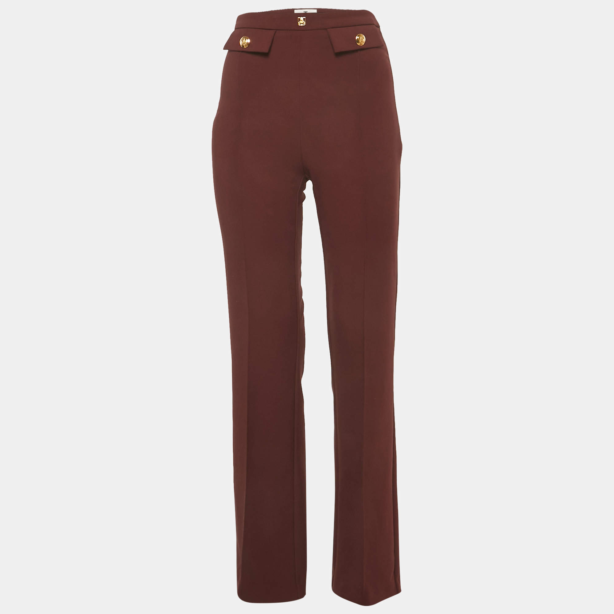 Pre Owned Elisabetta Franchi Burgundy Stretch Crepe Flared Trousers S