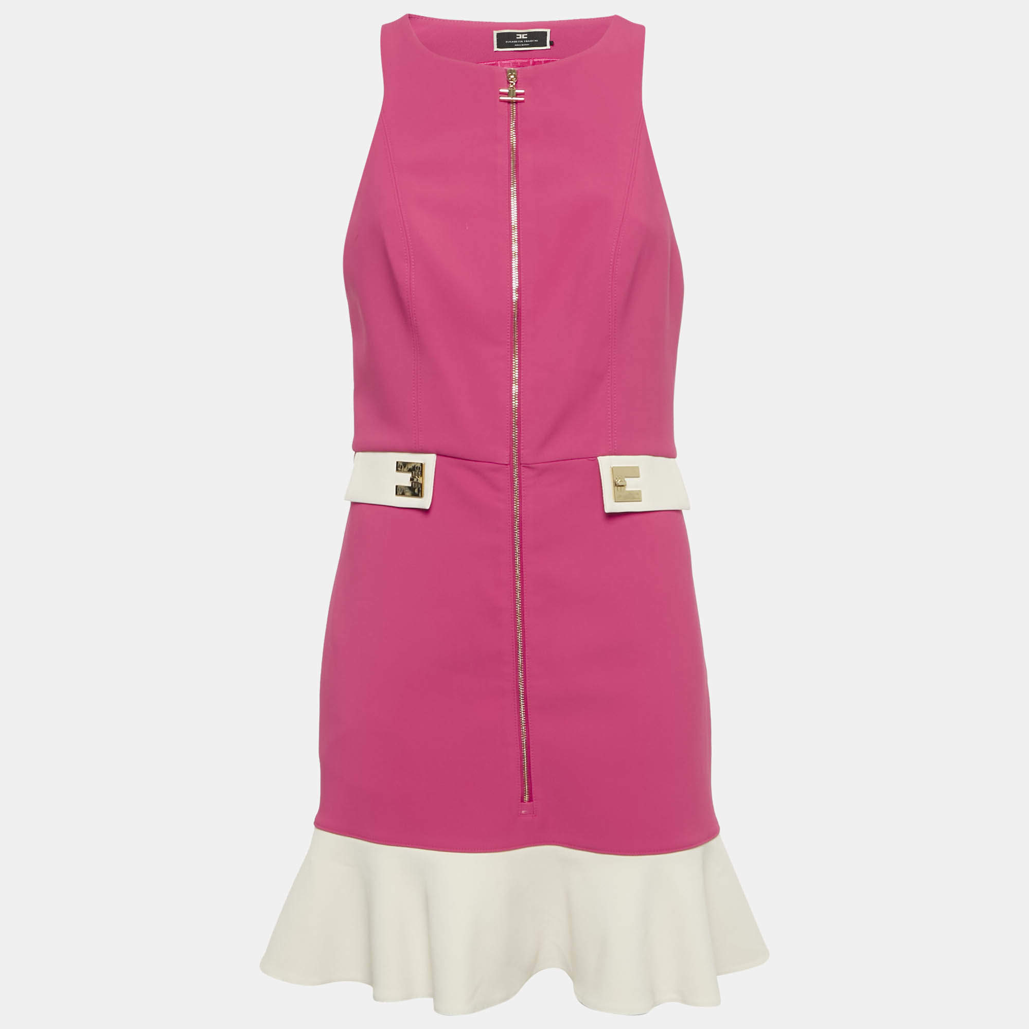 Pre Owned Elisabetta Franchi Pink Crepe Zip-Up Mini Dress M