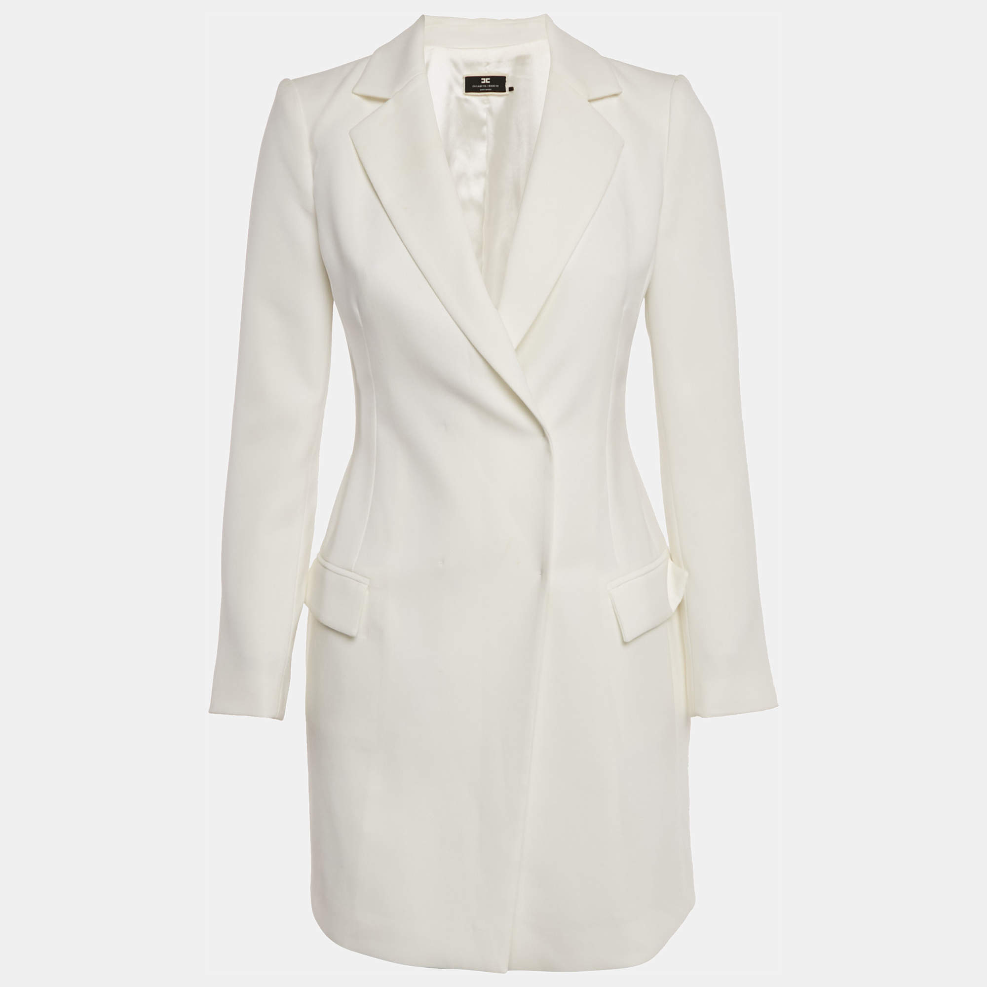 Pre Owned Elisabetta Franchi White Crepe Double Breasted Mini Dress S