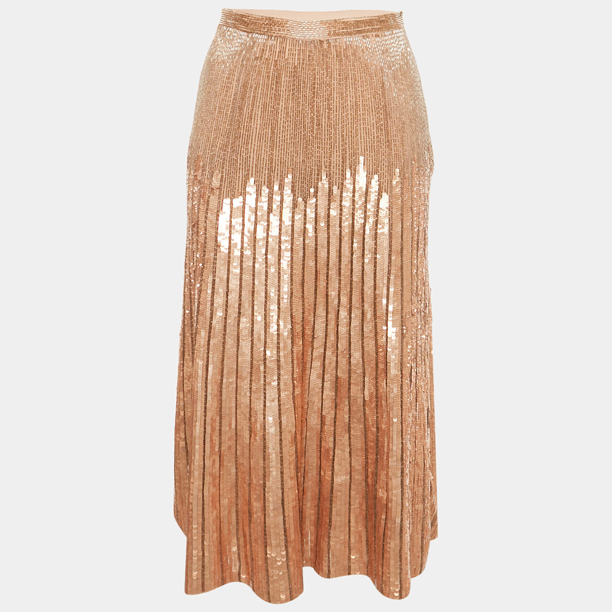 Pre Owned Elisabetta Franchi Pink Embellished Crepe Midi Skirt M