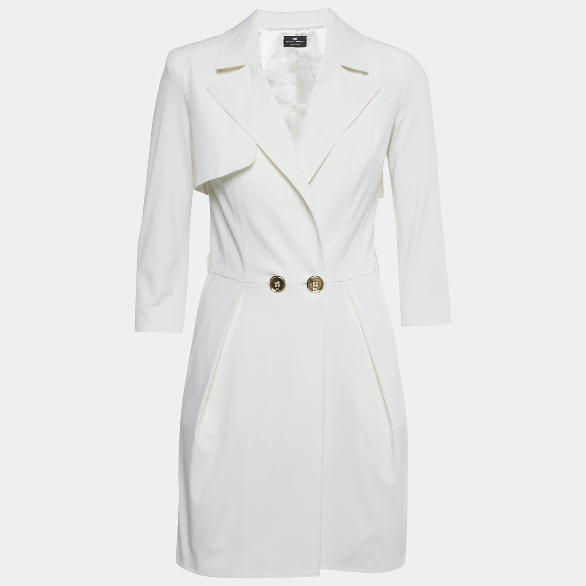 Pre Owned Elisabetta Franchi White Crepe Blazer Dress S