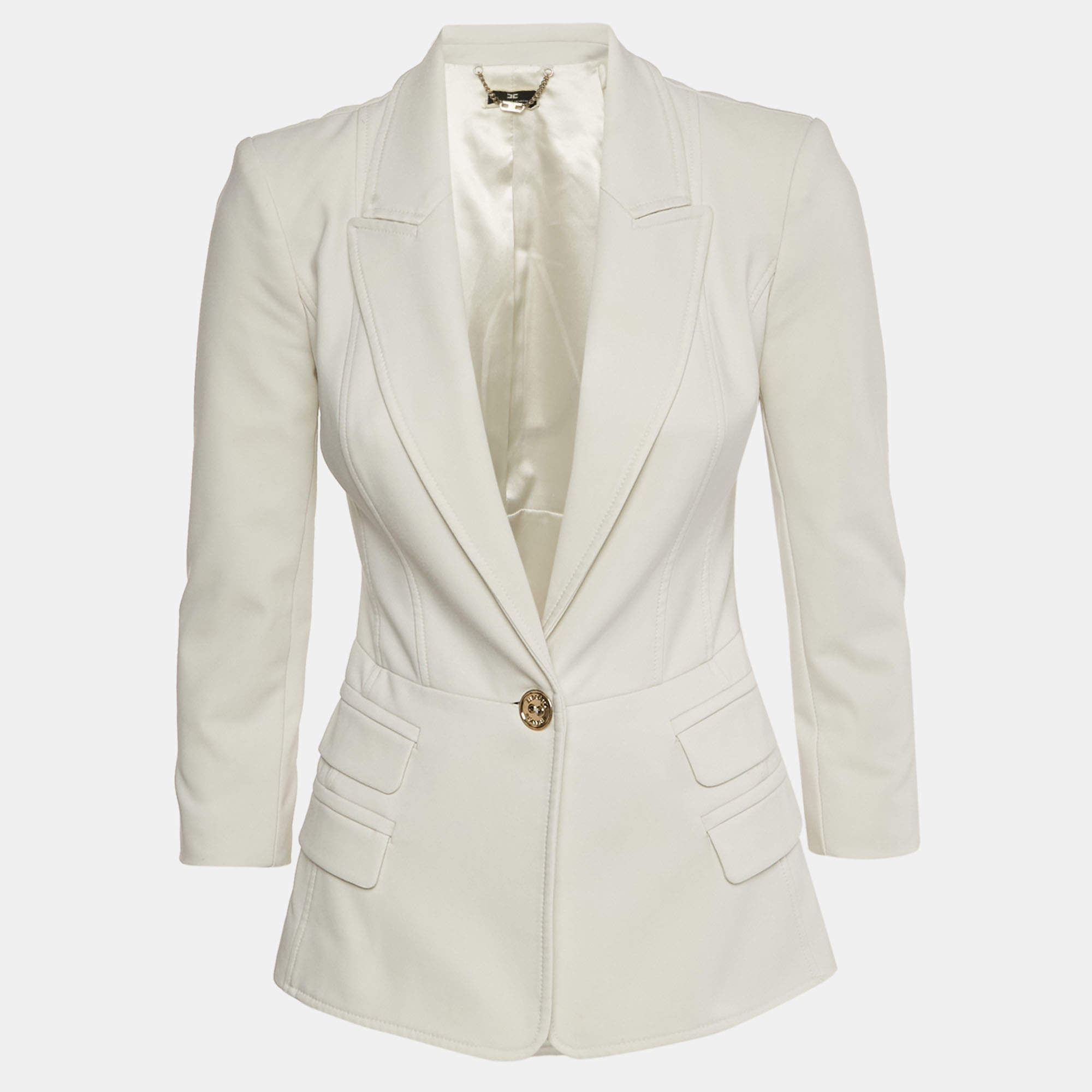 Pre Owned Elisabetta Franchi White Crepe Tailored Blazer S