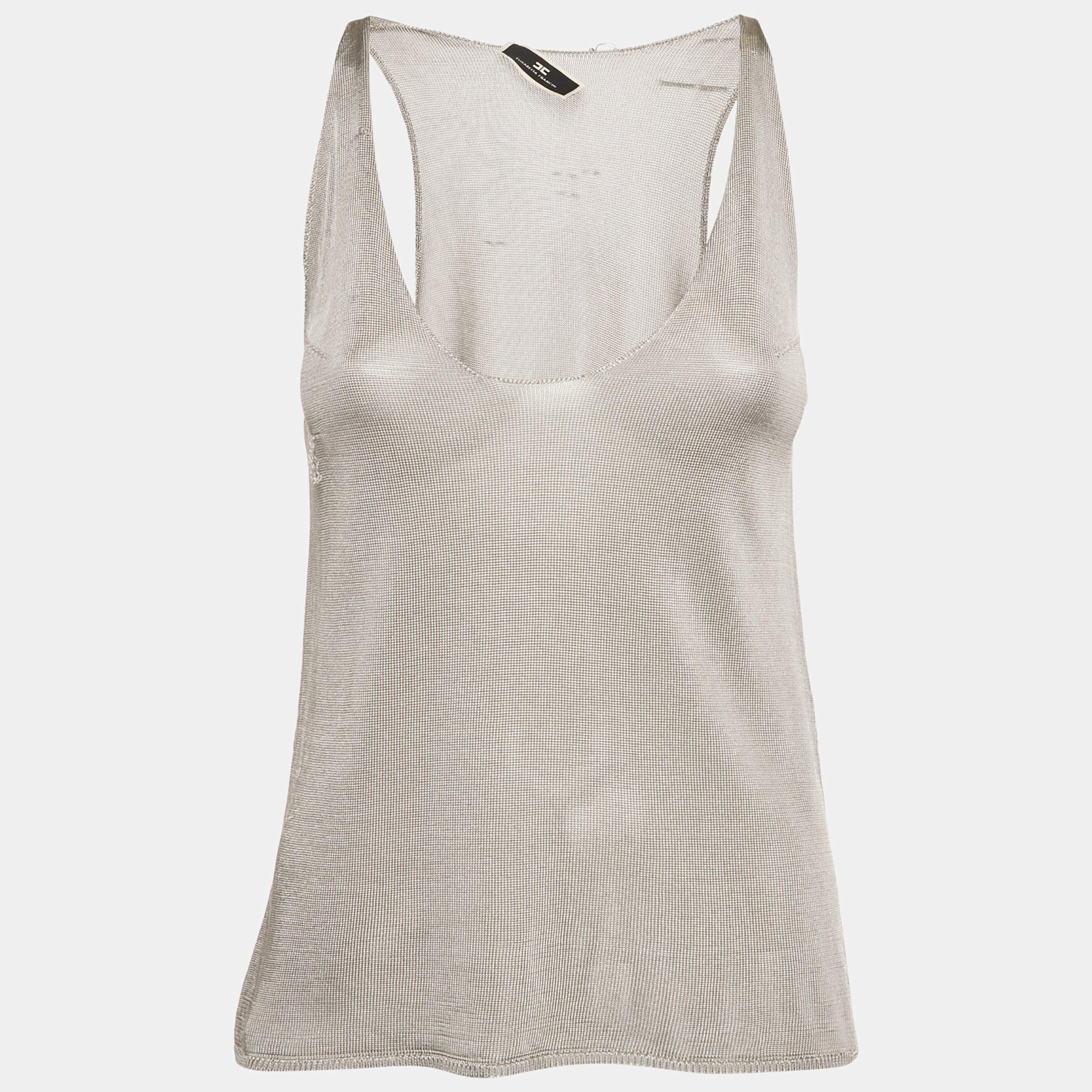 Pre Owned Elisabetta Franchi Grey Rib Knit Tank Top M