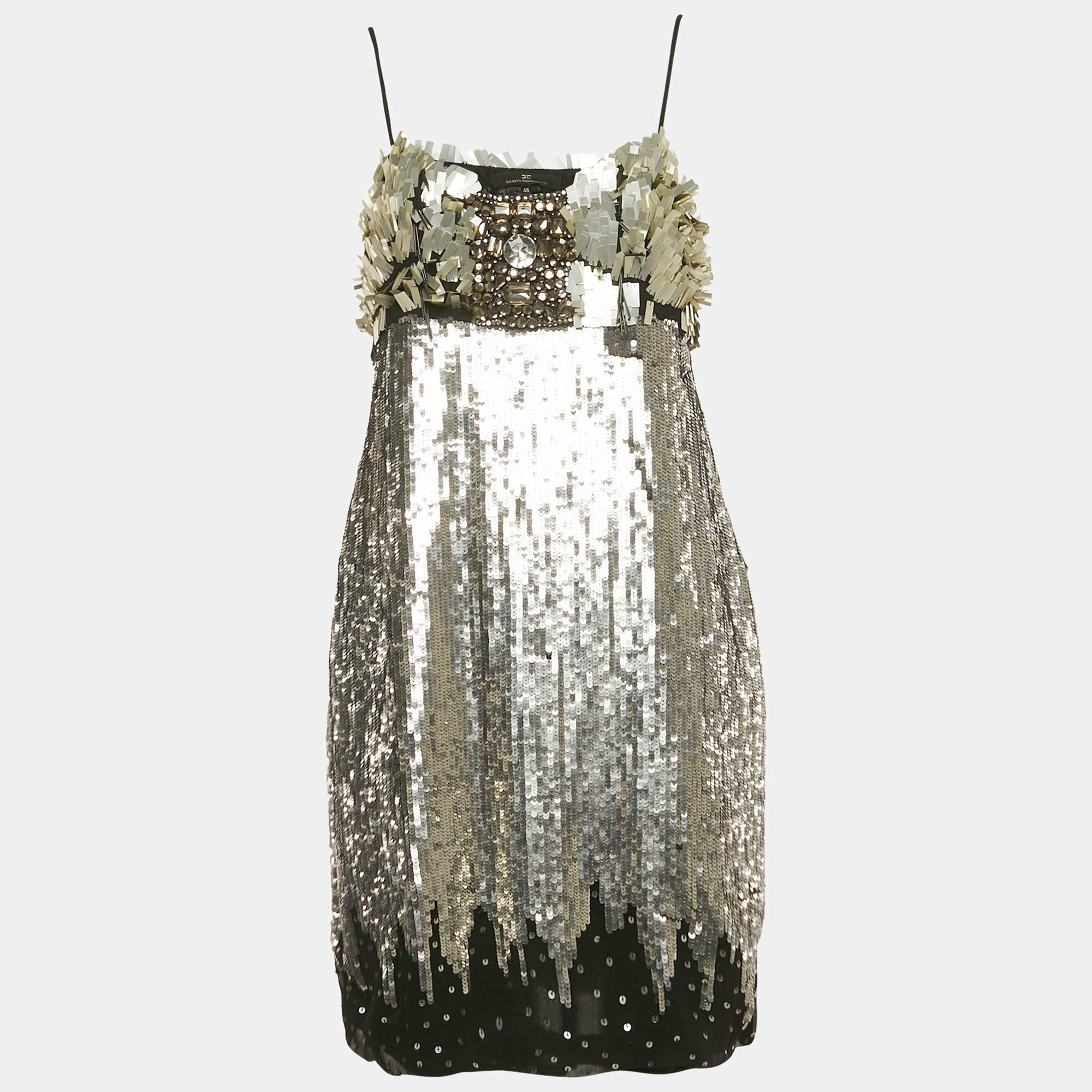 Pre Owned Elisabetta Franchi Metallic/Black Sequin Sleeveless Mini Dress L