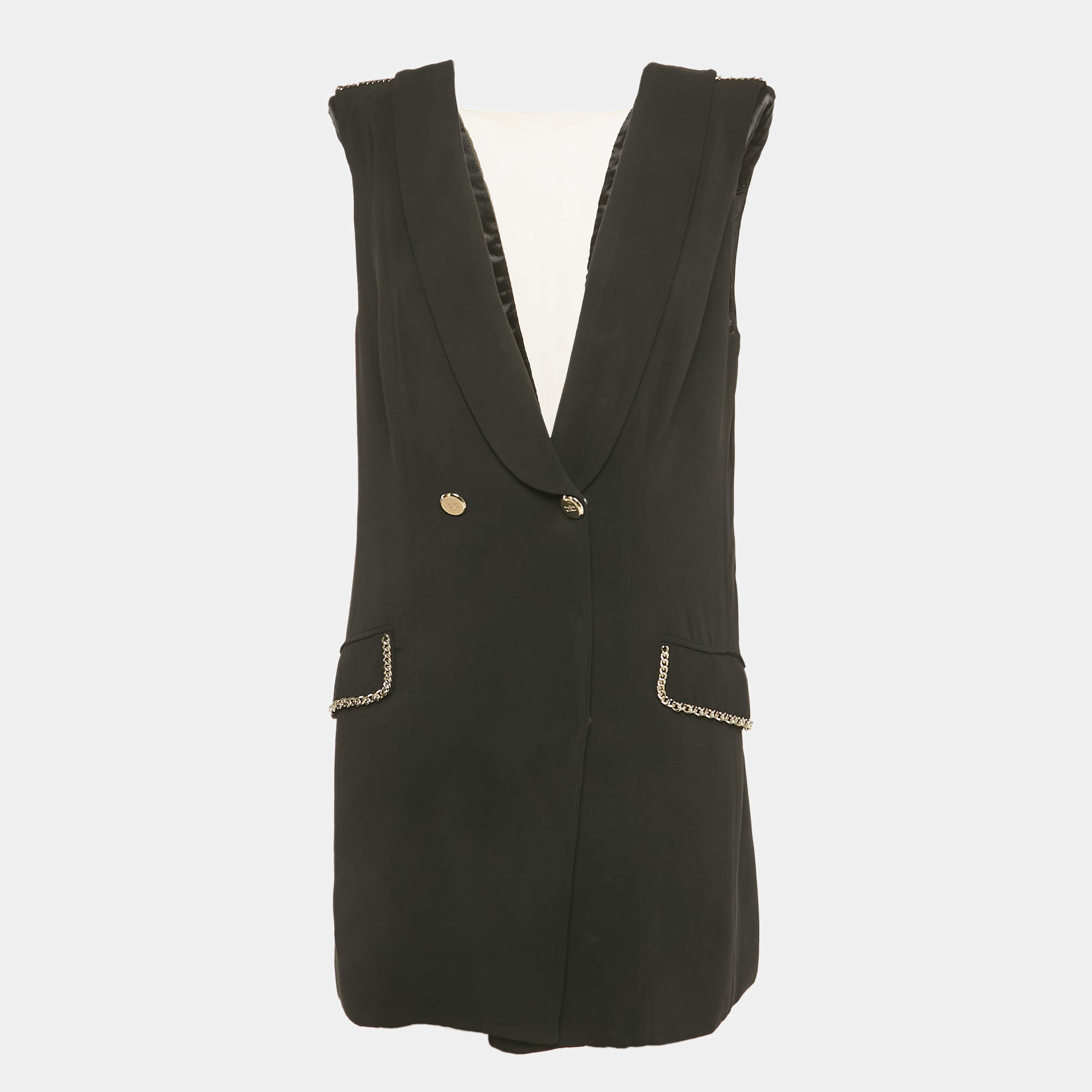 Pre Owned Elisabetta Franchi Black Crepe Double Breasted Mini Dress M