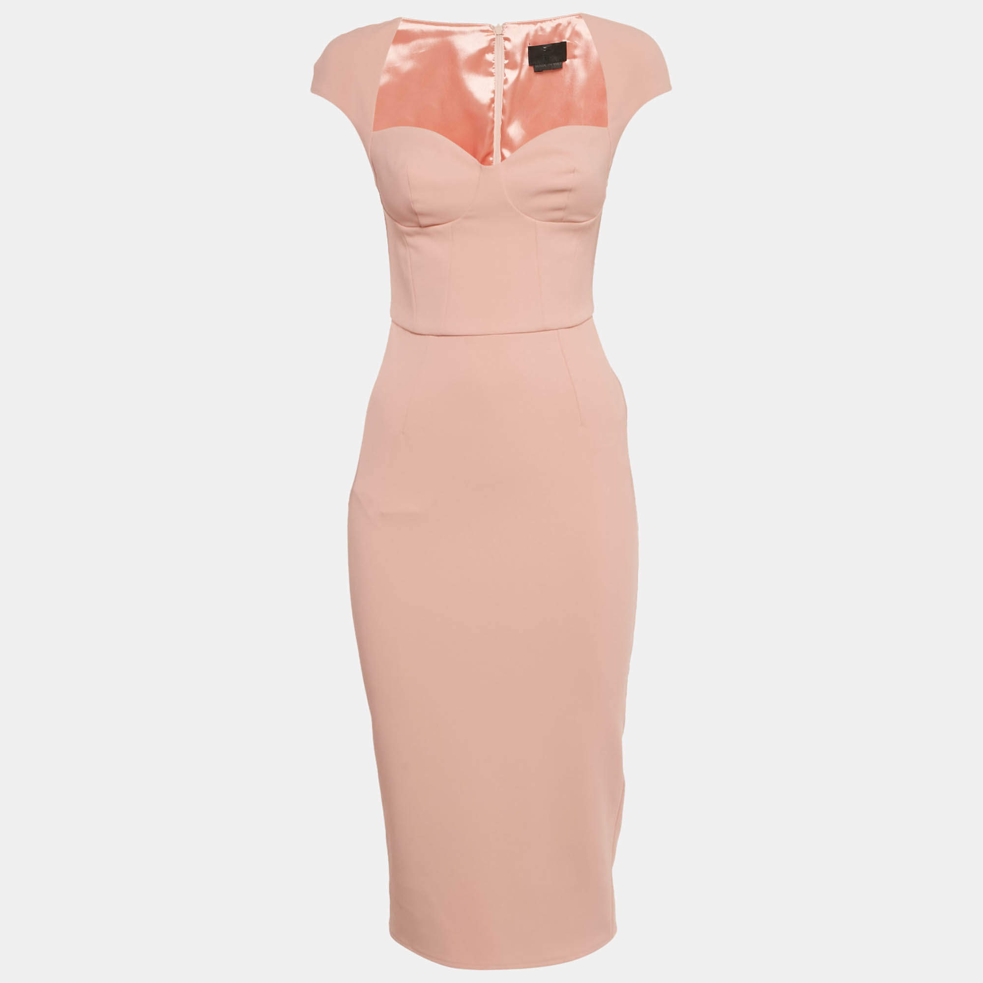 Pre Owned Elisabetta Franchi Light Orange/Peach Crepe Cap Sleeve Midi Dress S