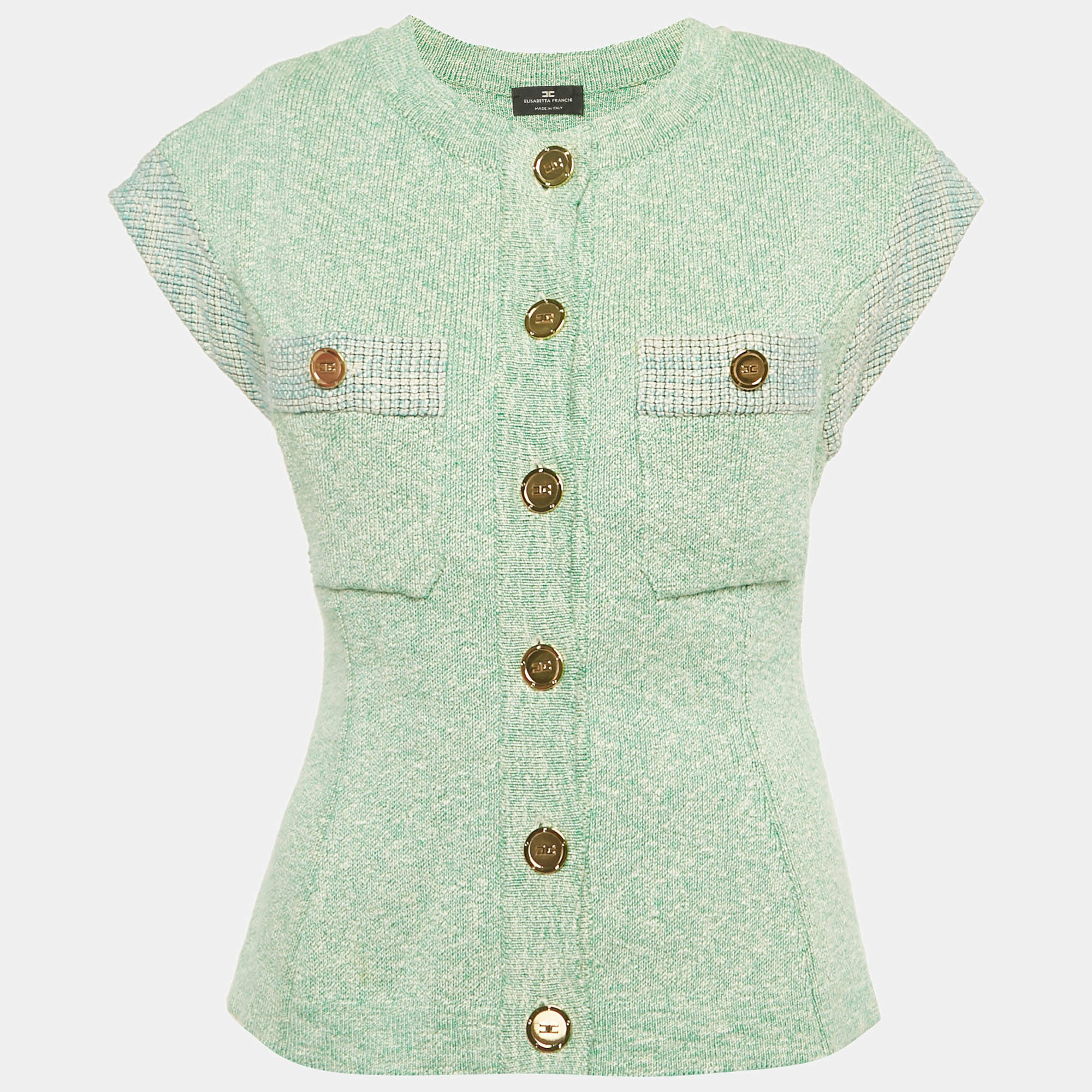 Pre Owned Elisabetta Franchi Green Cotton Blend Button Front Cardigan S