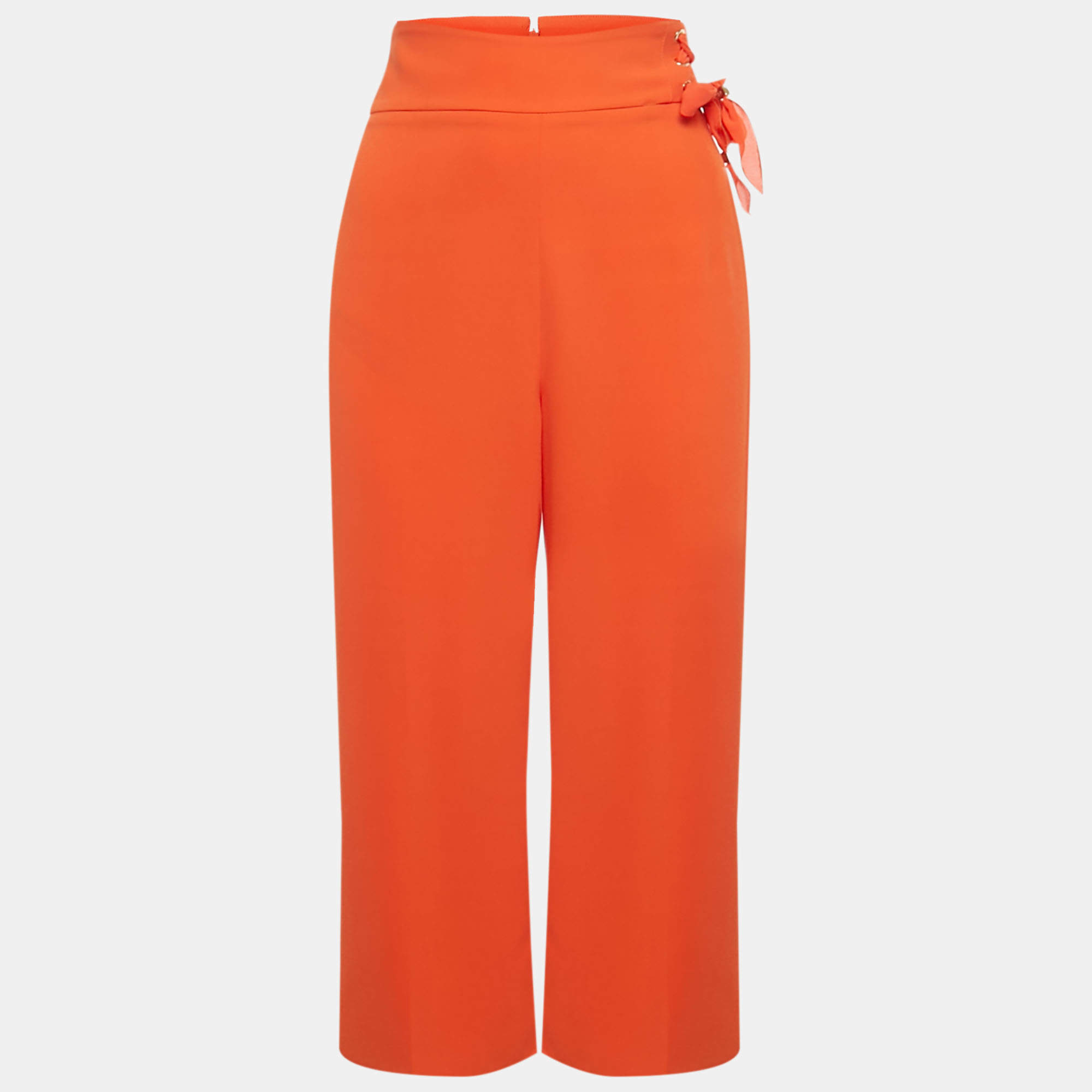 Pre Owned Elisabetta Franchi Orange Crepe Wide Leg Trousers S