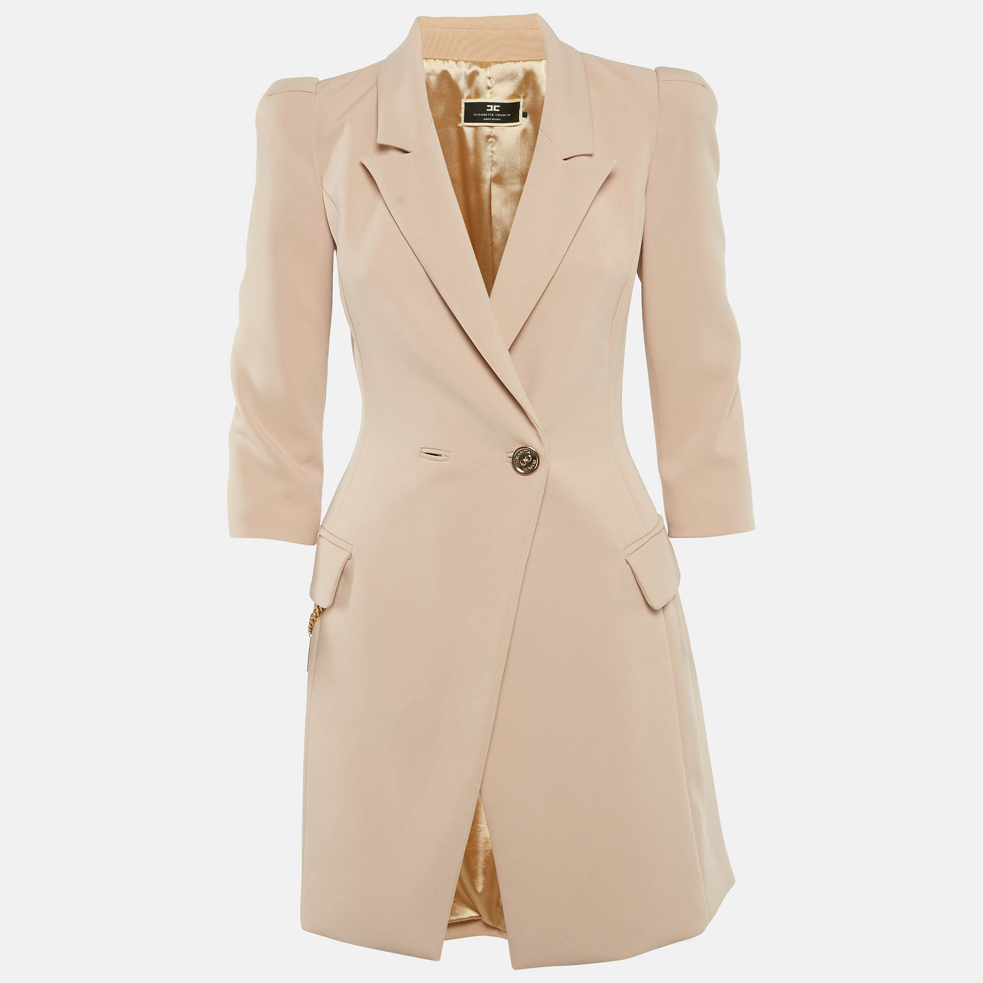 Pre Owned Elisabetta Franchi Beige Crepe Double Breasted Midi Dress S