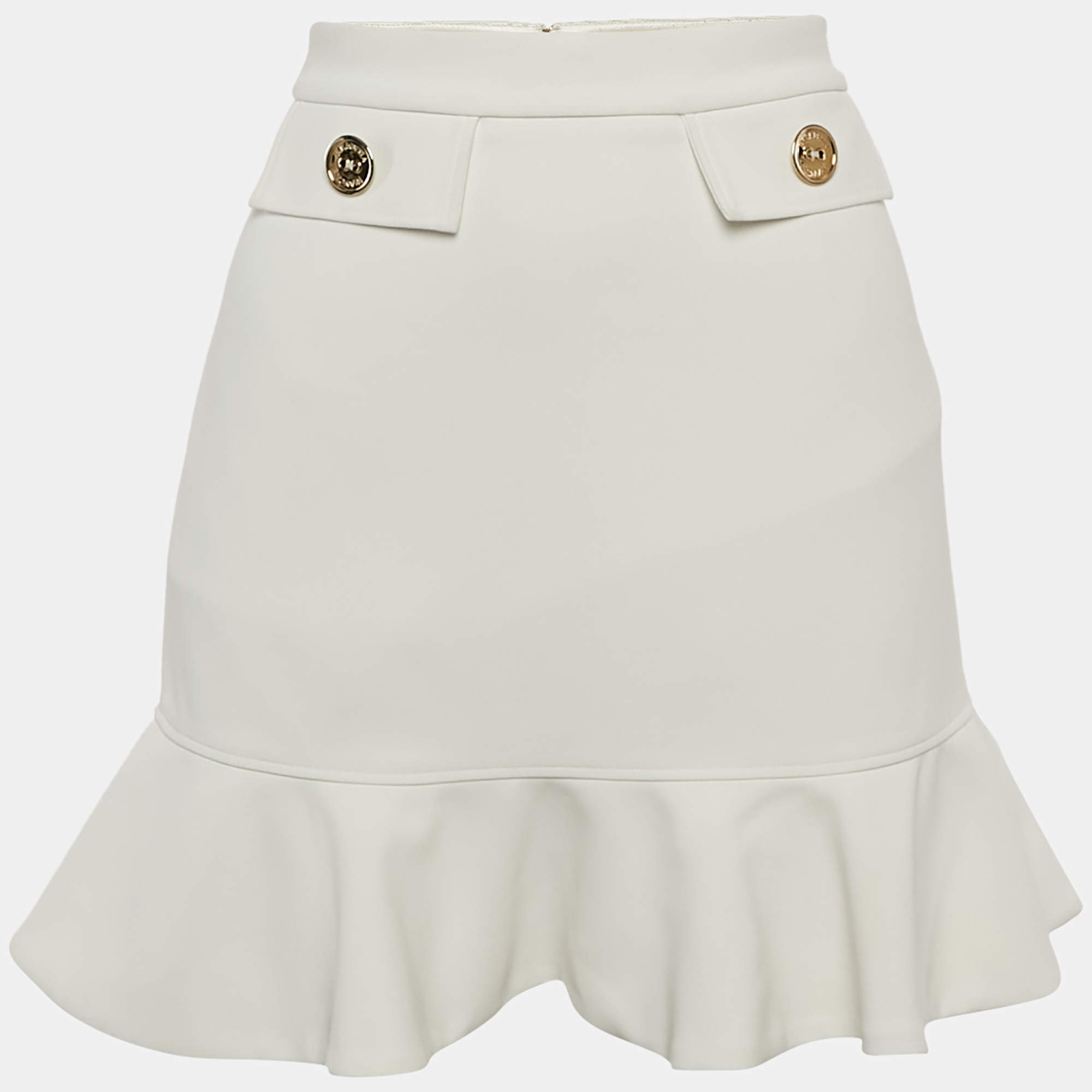 Pre Owned Elisabetta Franchi White Crepe Flounce Mini Skirt S