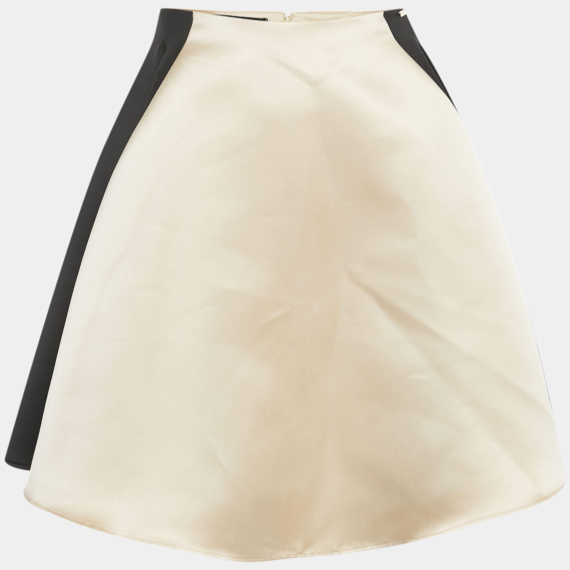 Pre Owned Elisabetta Franchi Black/Cream Satin Pleated Skirt M