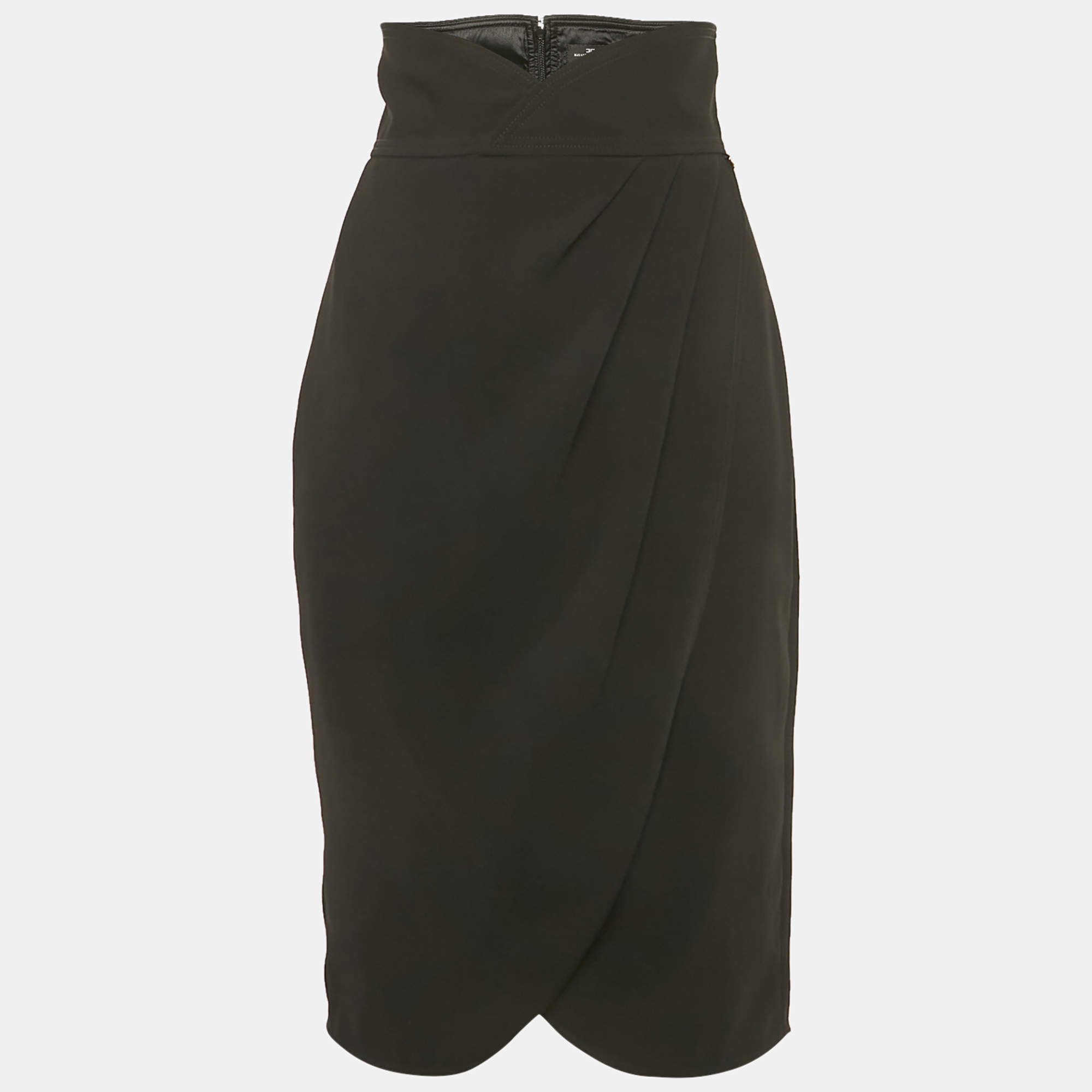 Pre Owned Elisabetta Franchi Black Crepe Draped Pencil Skirt M