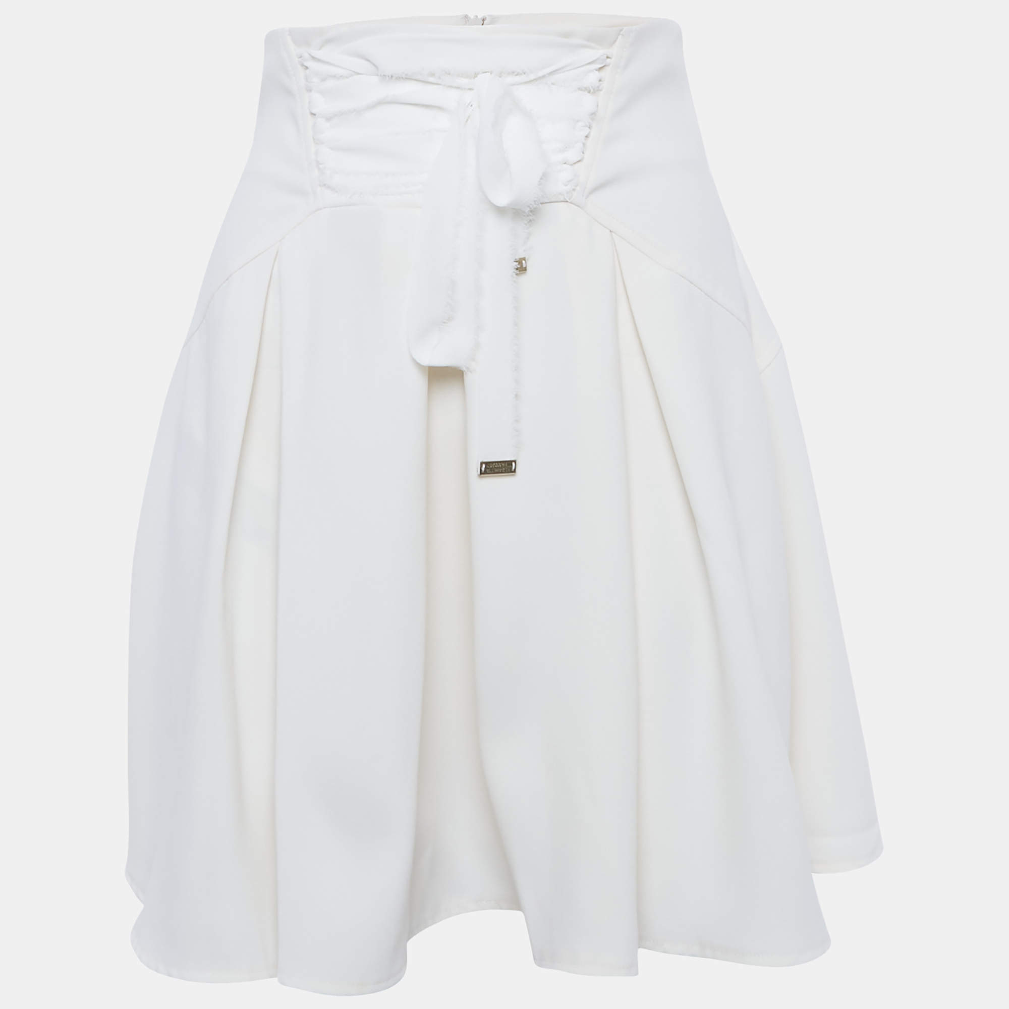 Pre Owned Elisabetta Franchi Cream Crepe Pleated Mini Skirt M