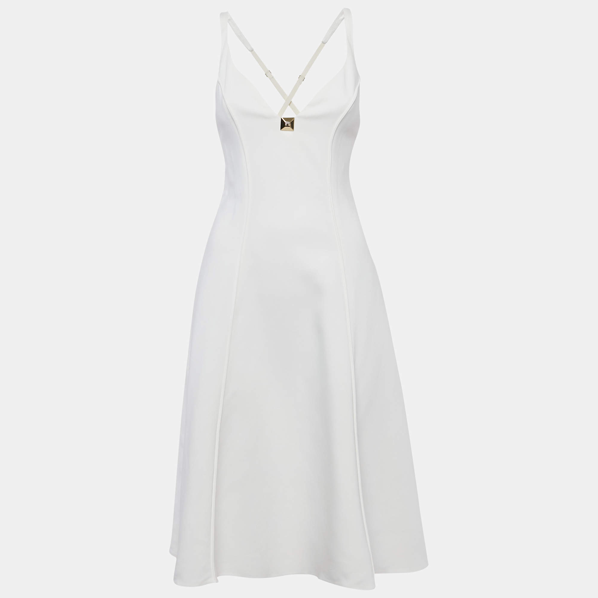 Pre Owned Elisabetta Franchi White Crepe Flared Short Dress S