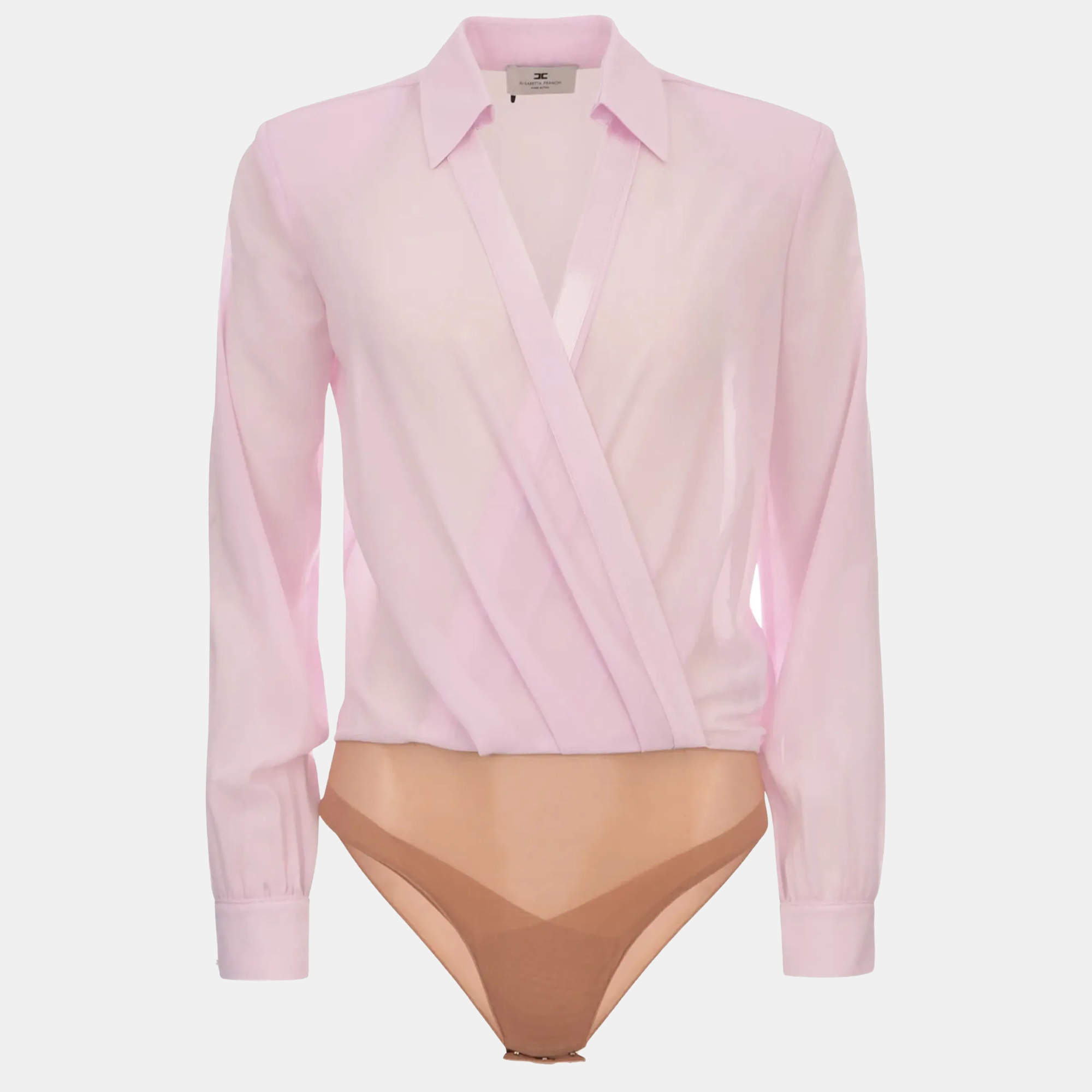 Pre Owned Elisabetta Franchi Pink Crepe Sheer Bodysuit M