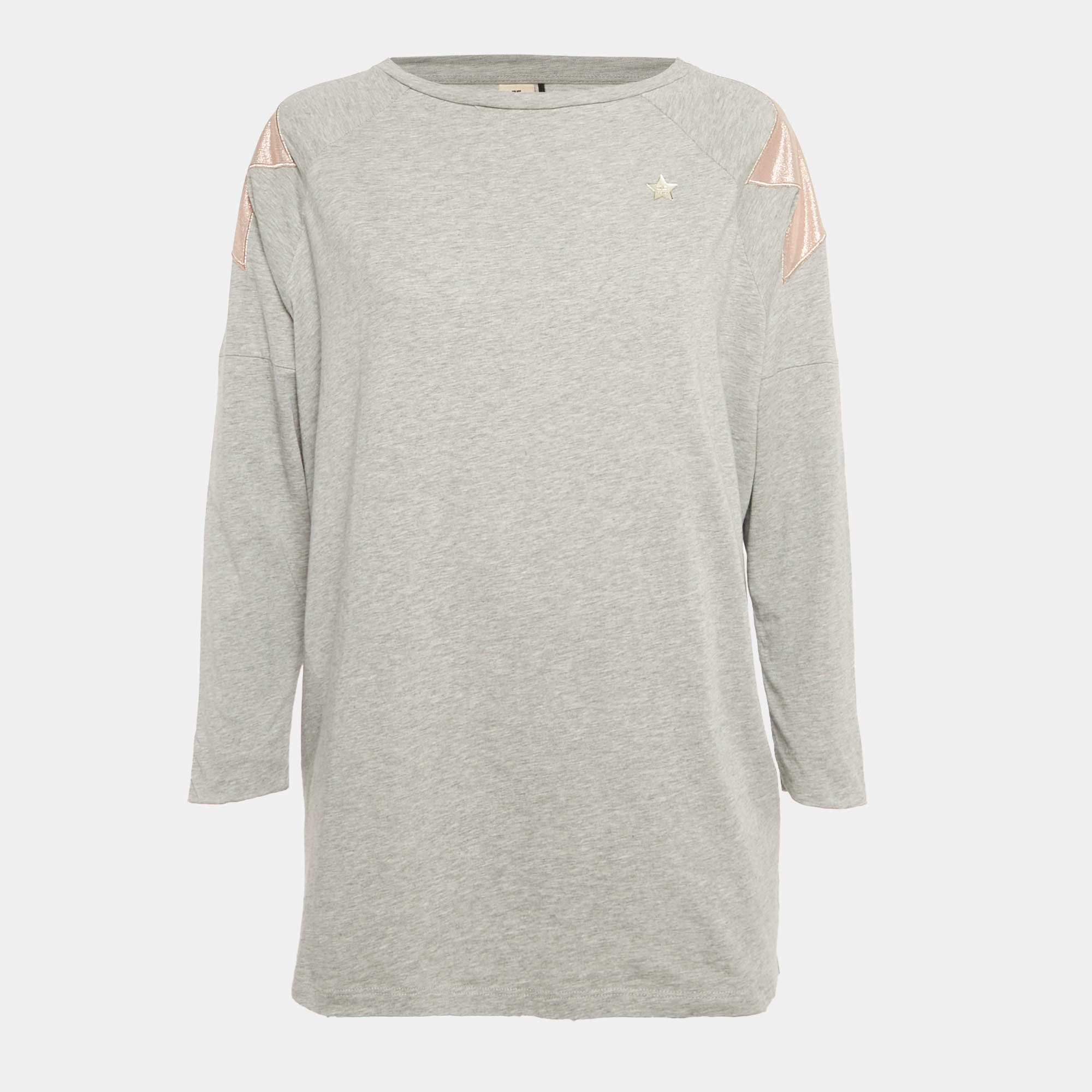 مملوكة مسبقًا إليزابيتا فرانكي تي شيرت قطن رمادي بتفاصيل رقعات نجوم بحجم متوسط