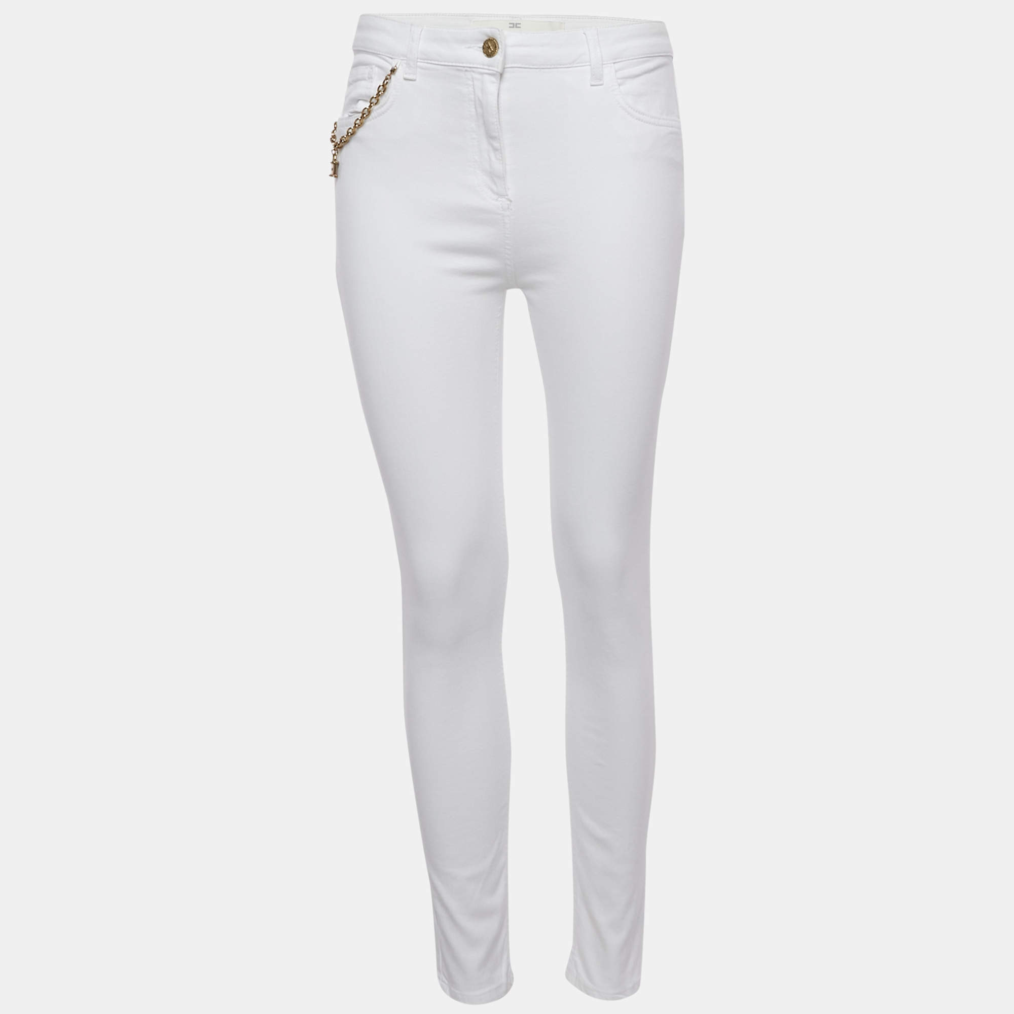 مملوكة مسبقًا بنطلون جينز إيسابيتا فرانكي قطن أبيض بتفاصيل سحر قفل سكيني مقاس وسط 29 متوسط