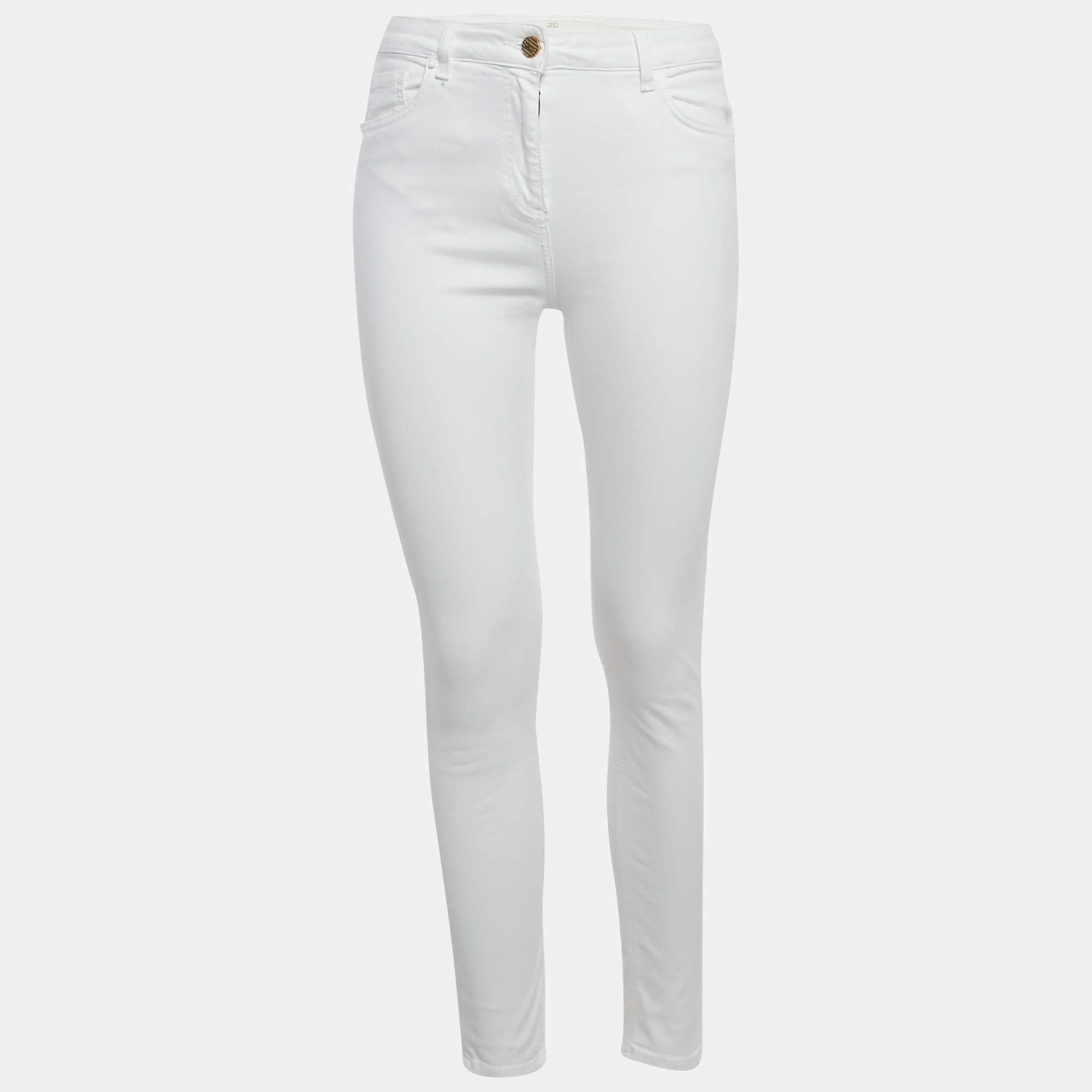 Pre Owned Elisabetta Franchi White High Waist Denim Skinny Fit Jeans M Waist 27"