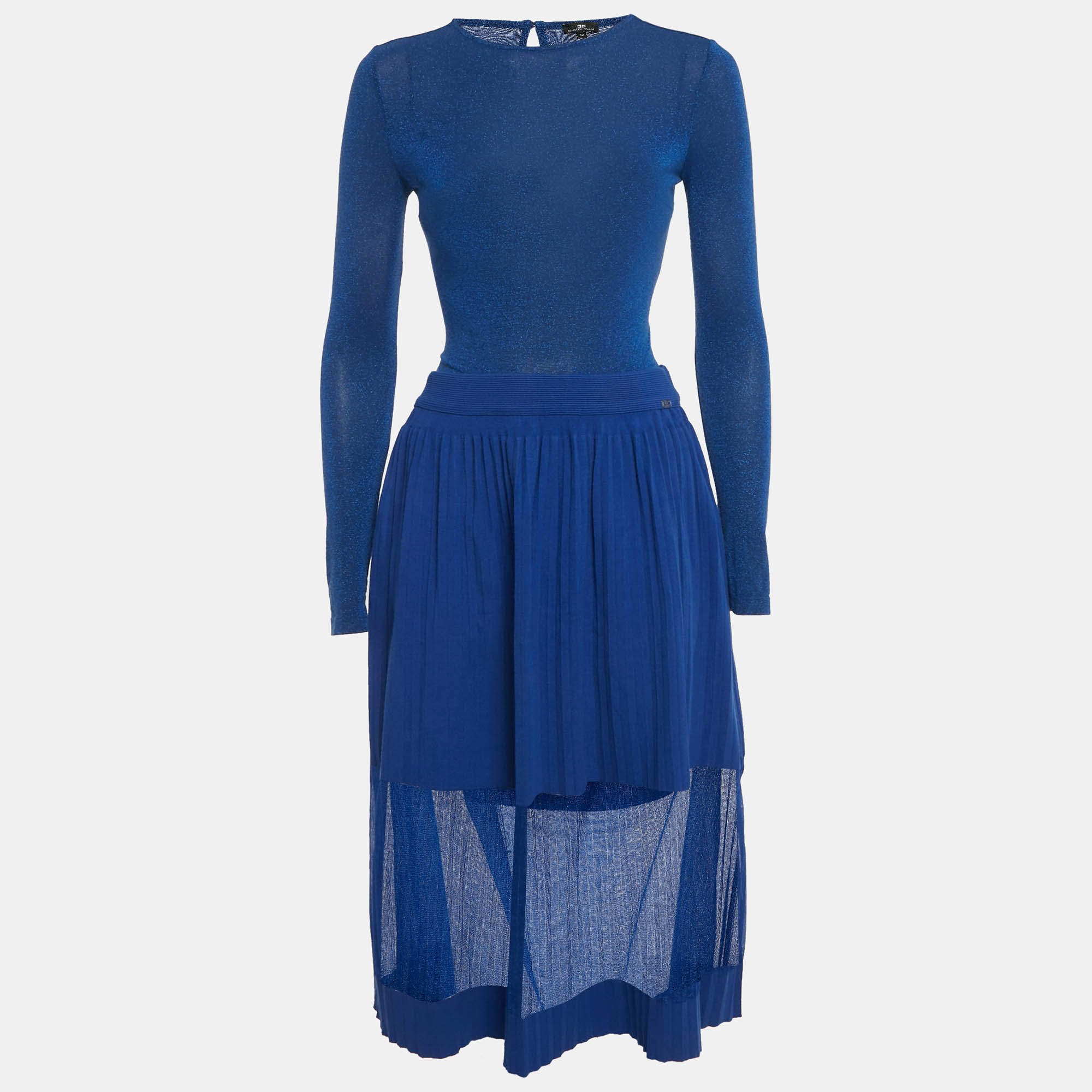 مملوكة مسبقًا Elisabetta Franchi Blue Lurex Knit Body Suit & Skirt Set M