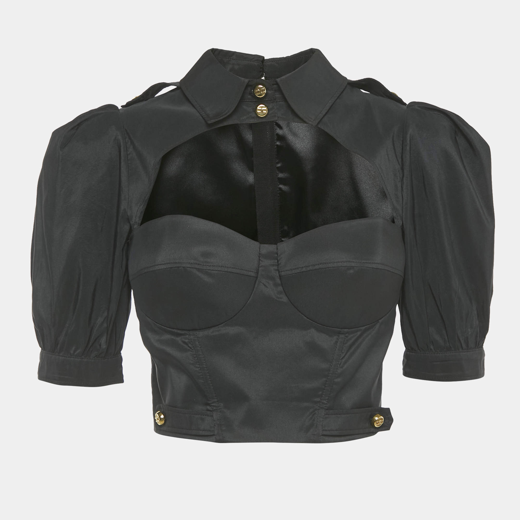 Pre Owned Elisabetta Franchi Black Polyester Bustier Crop Top M