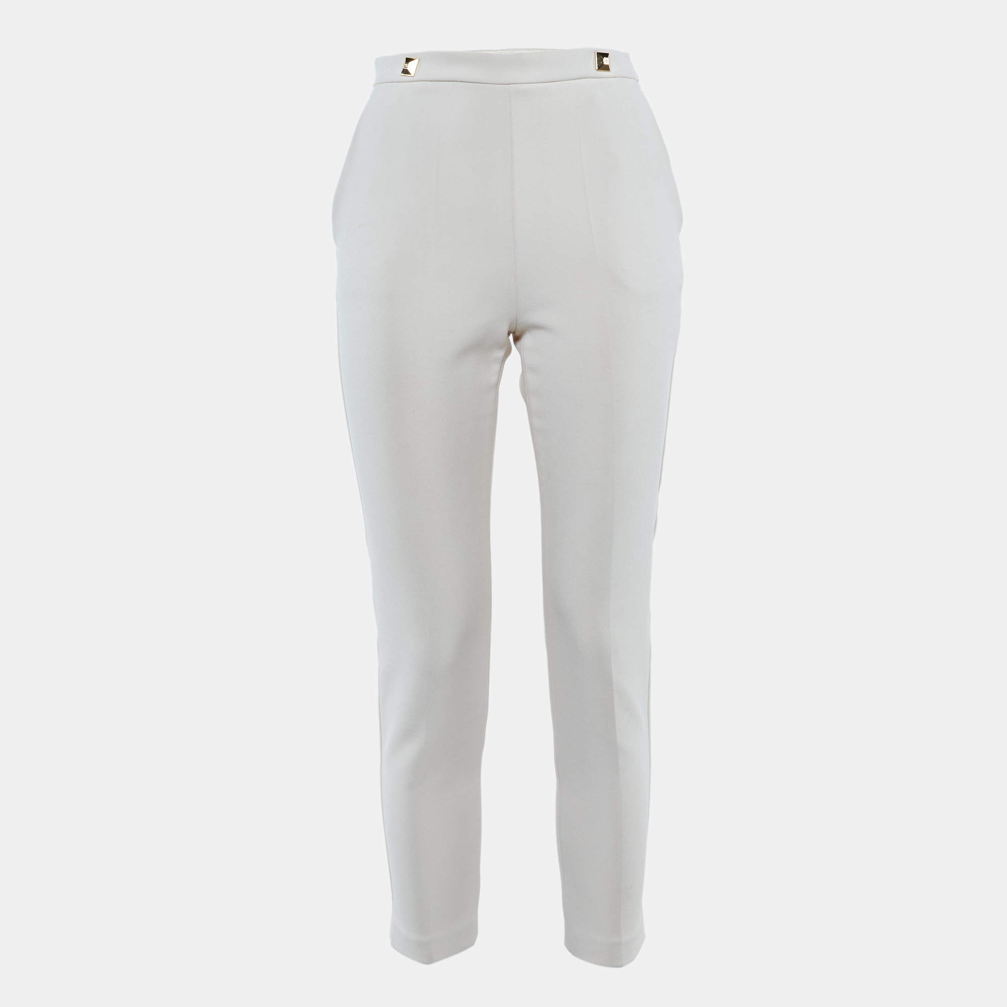 Pre Owned Elisabetta Franchi Cream Crepe Tailored Trousers S