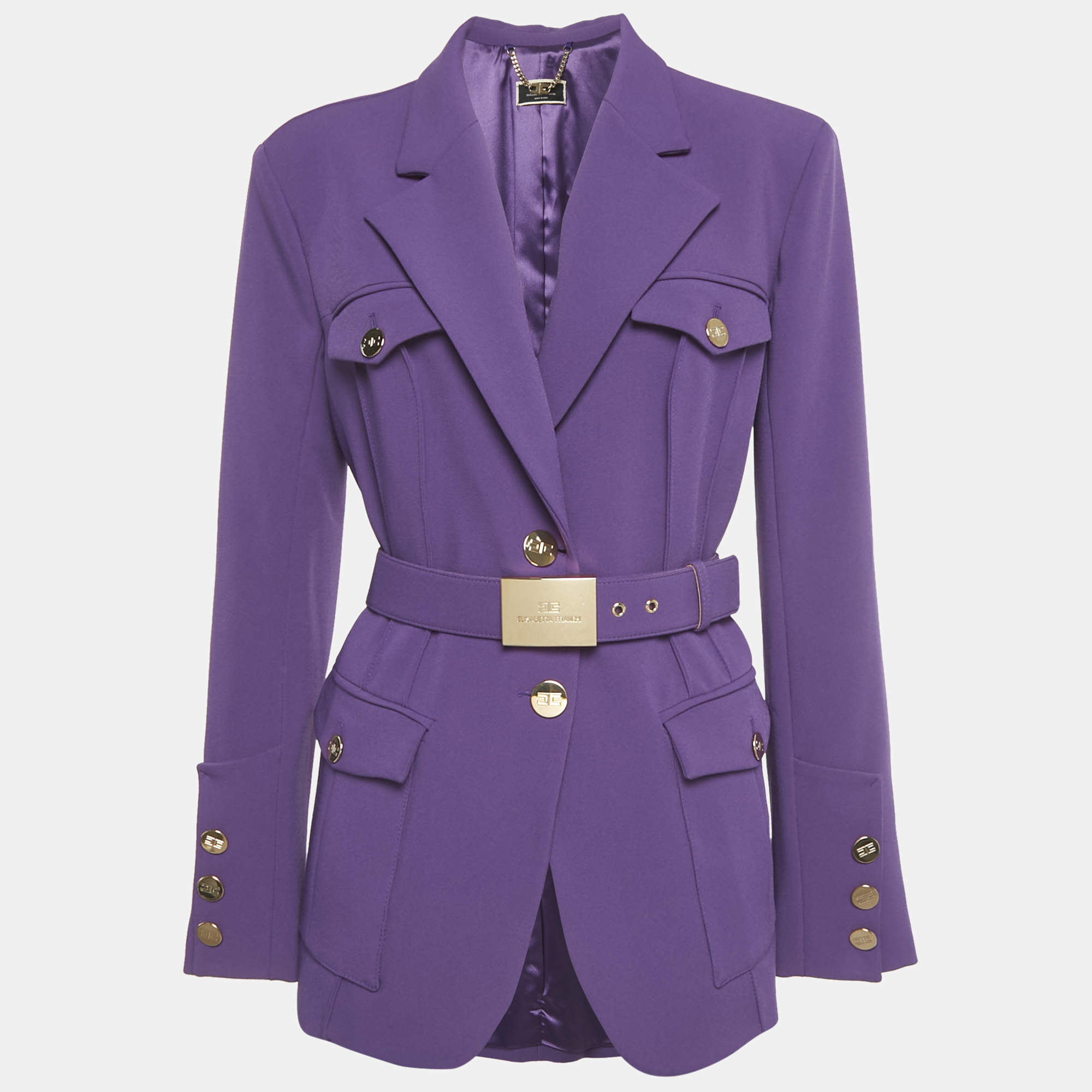 Pre Owned Elisabetta Franchi Purple Crepe Belted Jacket L