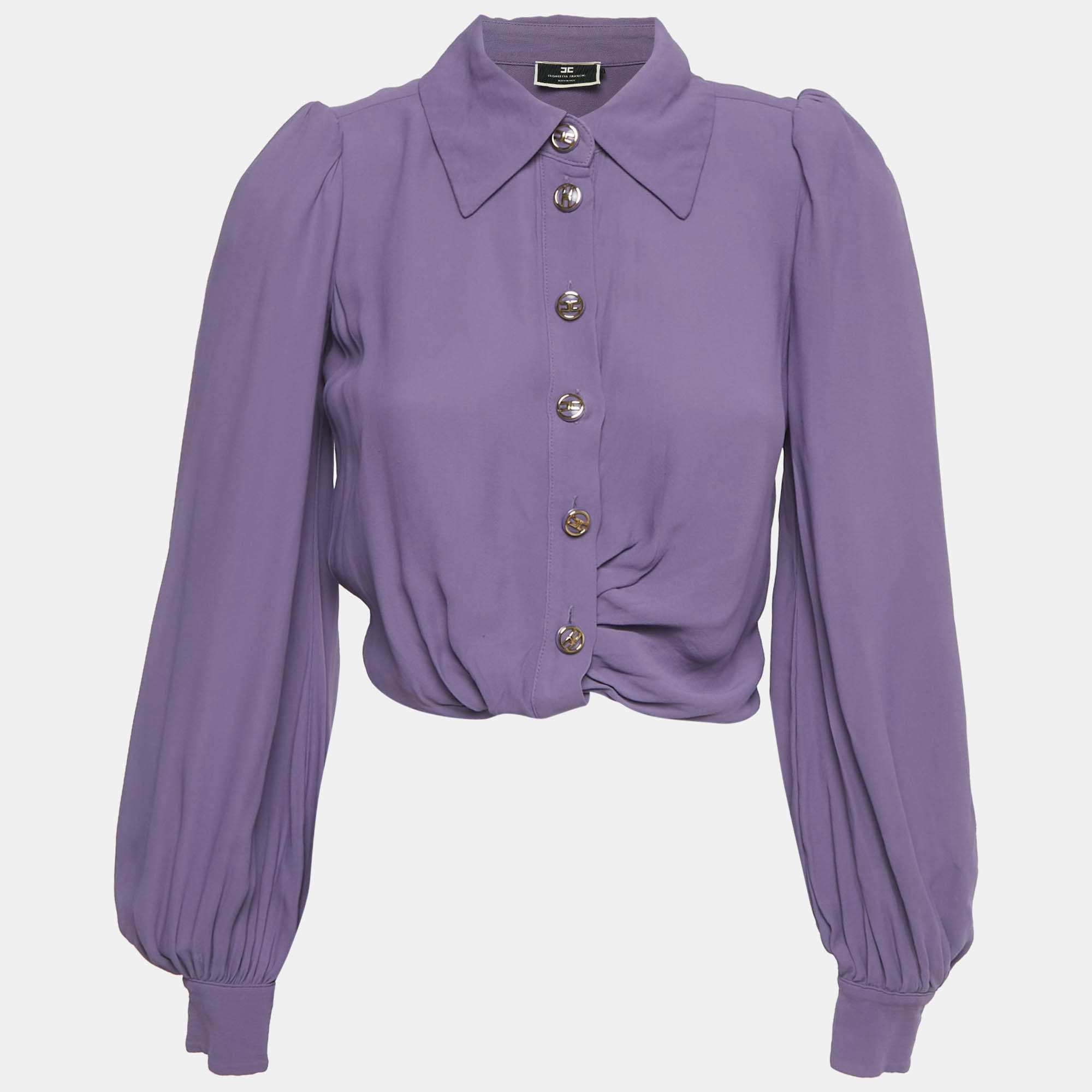 Pre Owned Elisabetta Franchi Purple Crepe Knot Detail Cropped Blouse S 