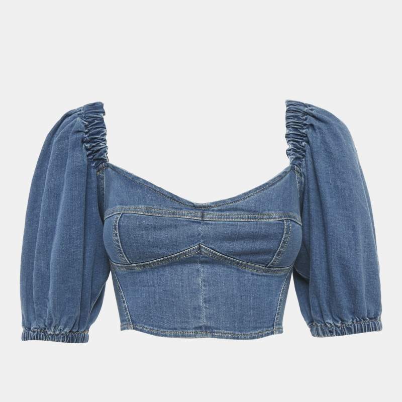 Pre Owned Elisabetta Franchi Denim Crop Top S 