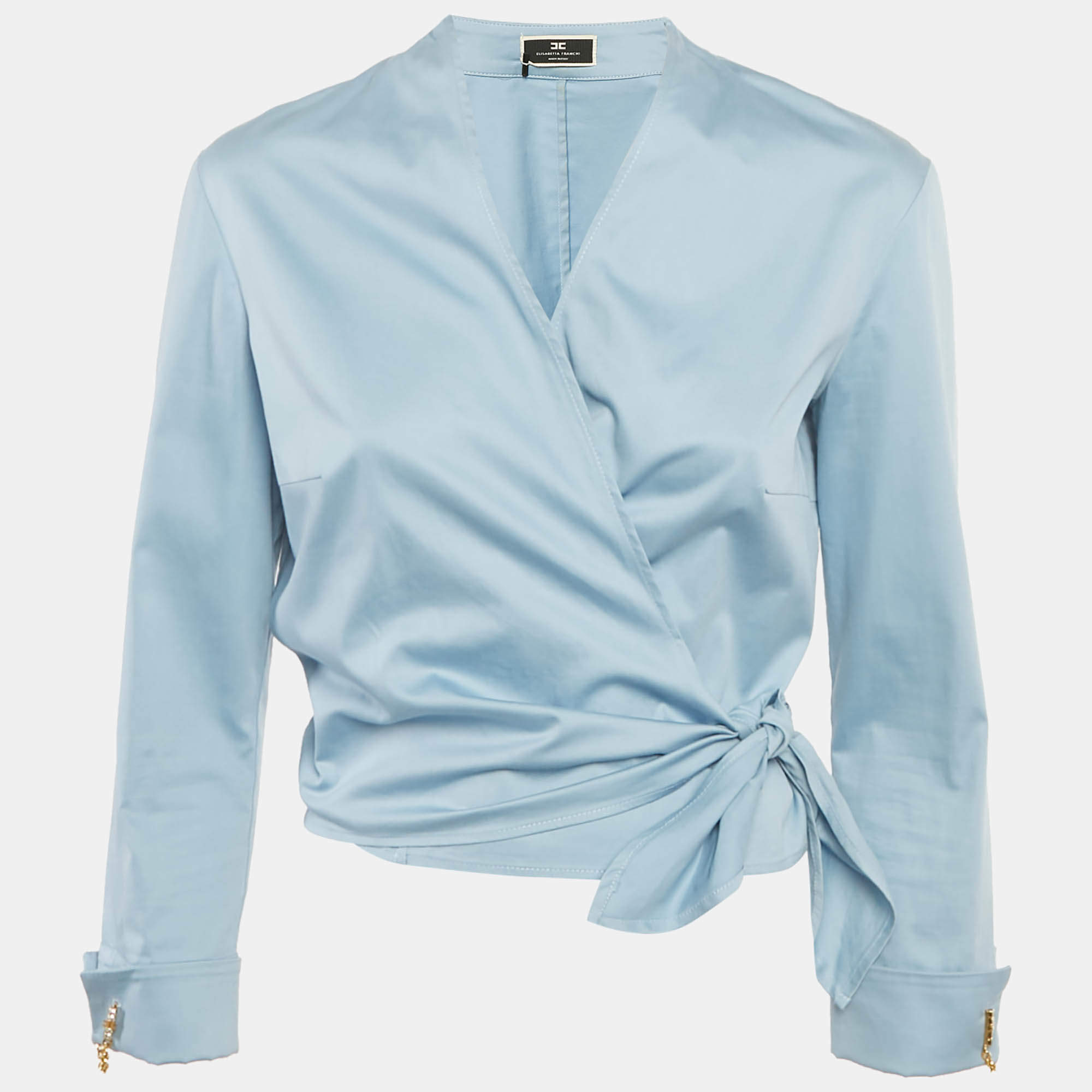 مملوكة مسبقًا Elisabetta Franchi Blue Stretch Crepe Wrap Top M