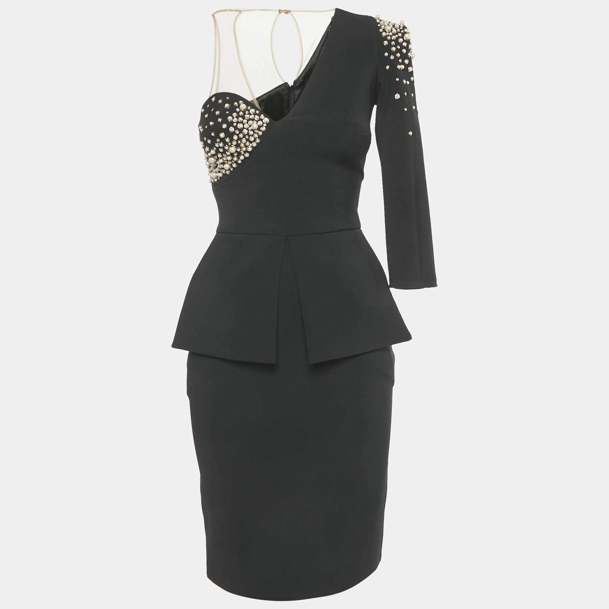 مملوكة مسبقًا فستان إليزابيتا فرانشي قصير مزين بحبات سوداء من الكريب حجم صغير